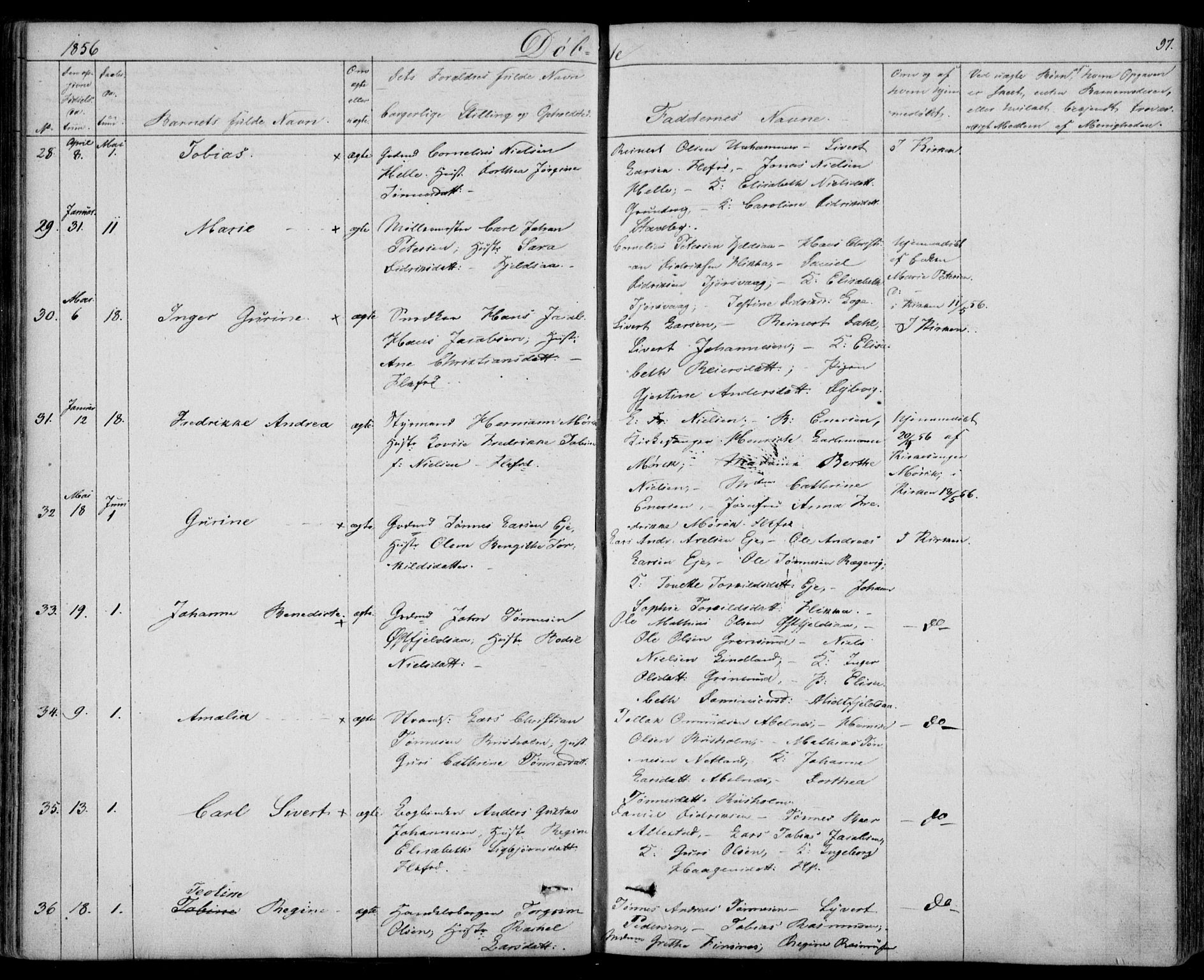 Flekkefjord sokneprestkontor, AV/SAK-1111-0012/F/Fb/Fbc/L0005: Klokkerbok nr. B 5, 1846-1866, s. 97