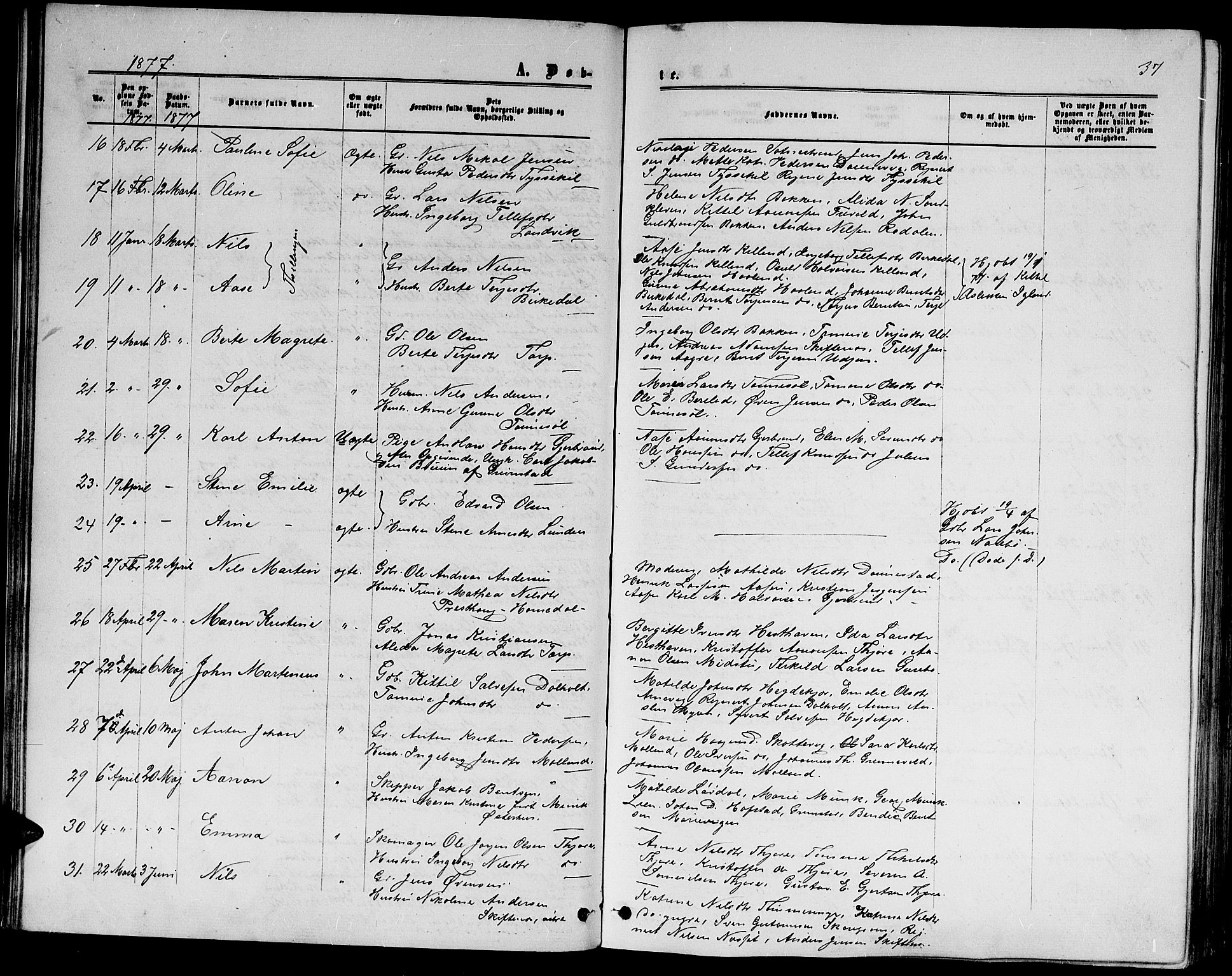 Hommedal sokneprestkontor, AV/SAK-1111-0023/F/Fb/Fbb/L0006: Klokkerbok nr. B 6, 1869-1884, s. 37