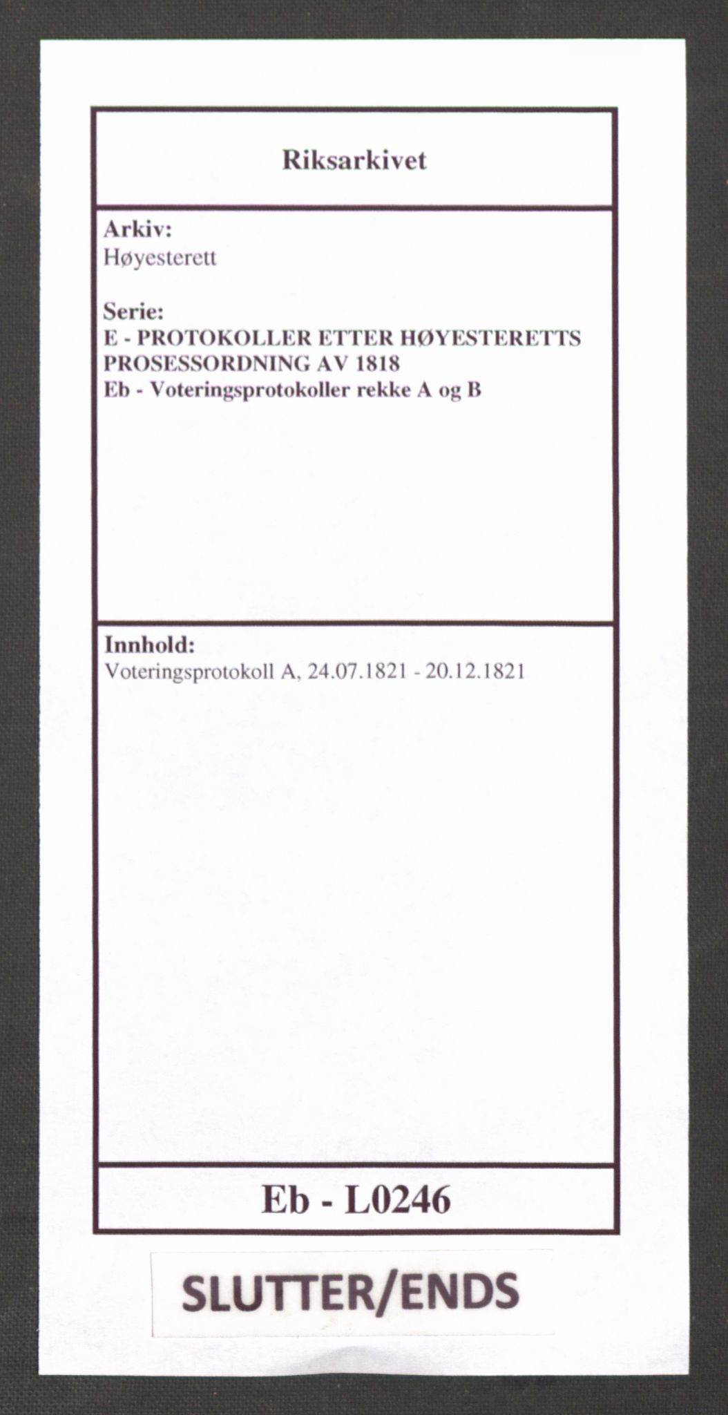 Høyesterett, AV/RA-S-1002/E/Eb/Ebb/L0007/0002: Voteringsprotokoller / Voteringsprotokoll, 1821