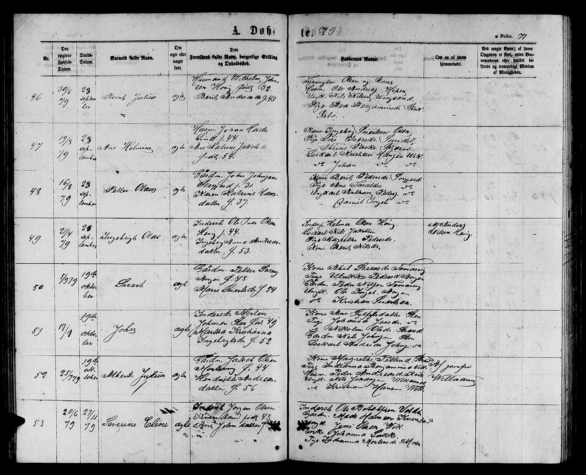 Ministerialprotokoller, klokkerbøker og fødselsregistre - Sør-Trøndelag, AV/SAT-A-1456/658/L0725: Klokkerbok nr. 658C01, 1867-1882, s. 71