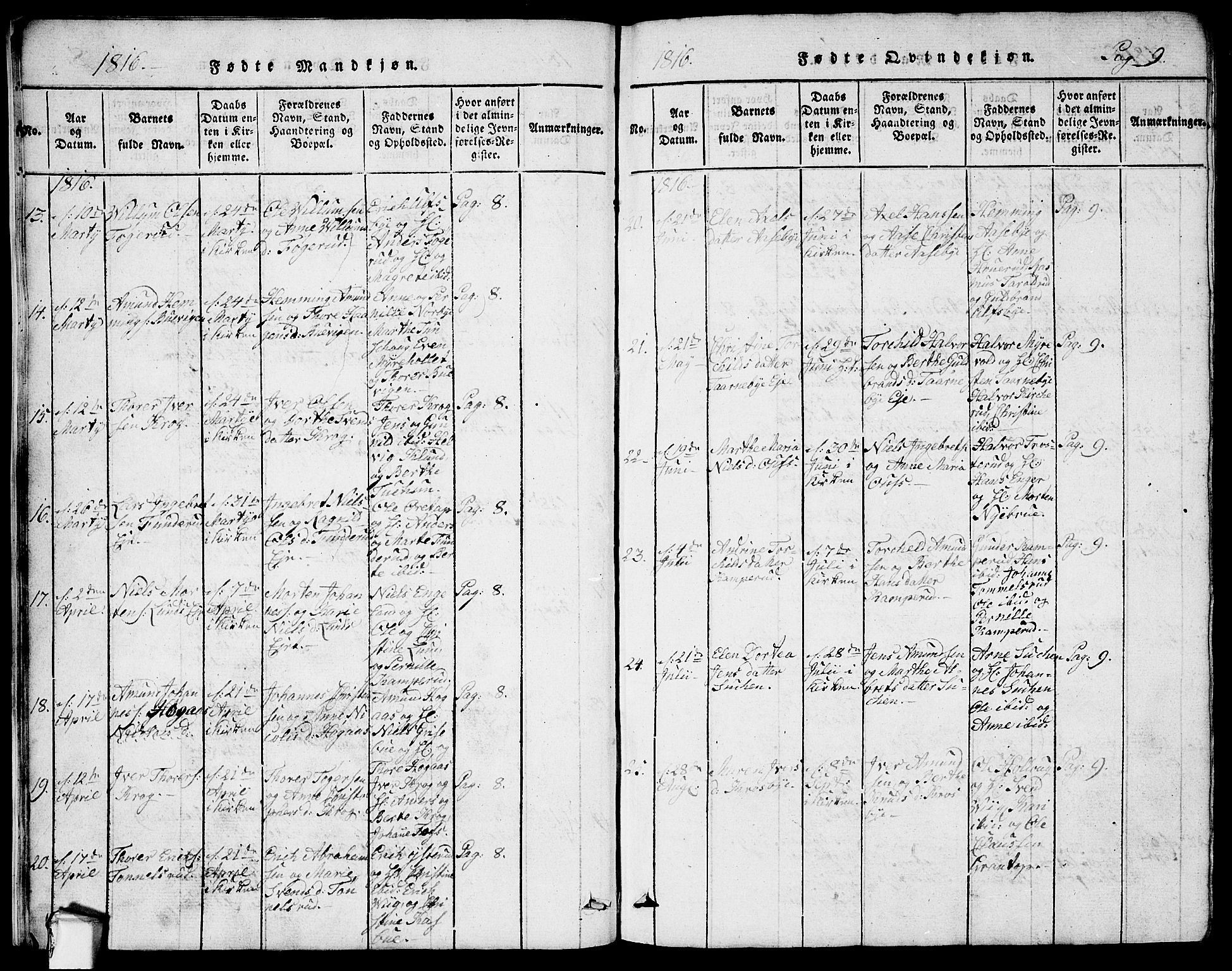 Rødenes prestekontor Kirkebøker, AV/SAO-A-2005/G/Ga/L0001: Klokkerbok nr.  I 1, 1814-1841, s. 9