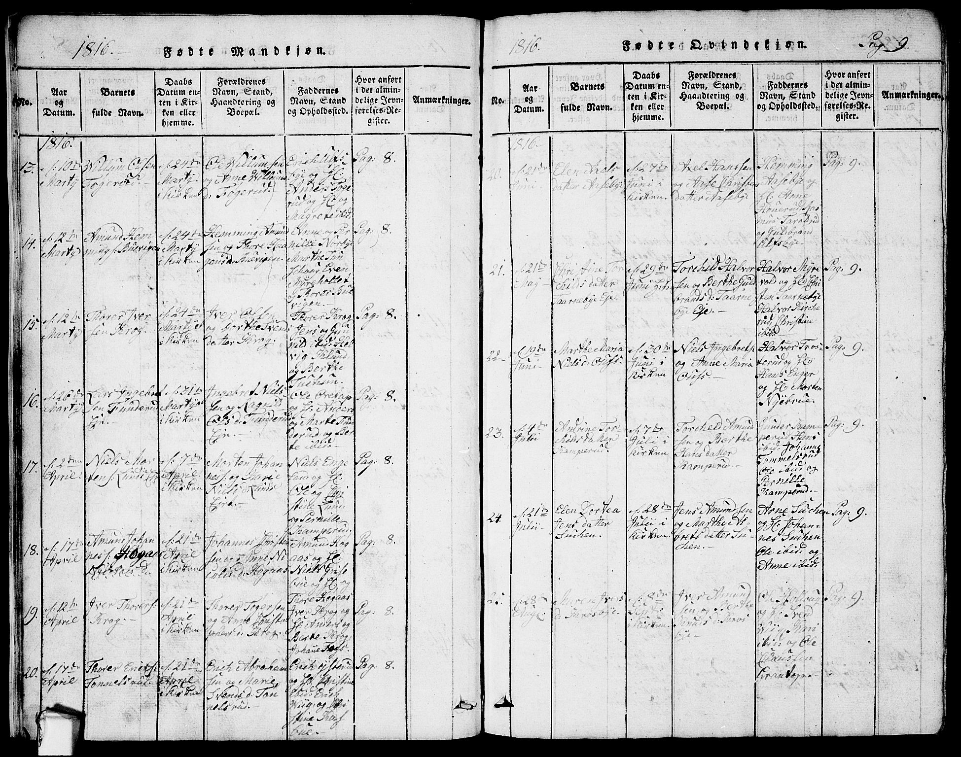 Rødenes prestekontor Kirkebøker, SAO/A-2005/G/Ga/L0001: Klokkerbok nr.  I 1, 1814-1841, s. 9