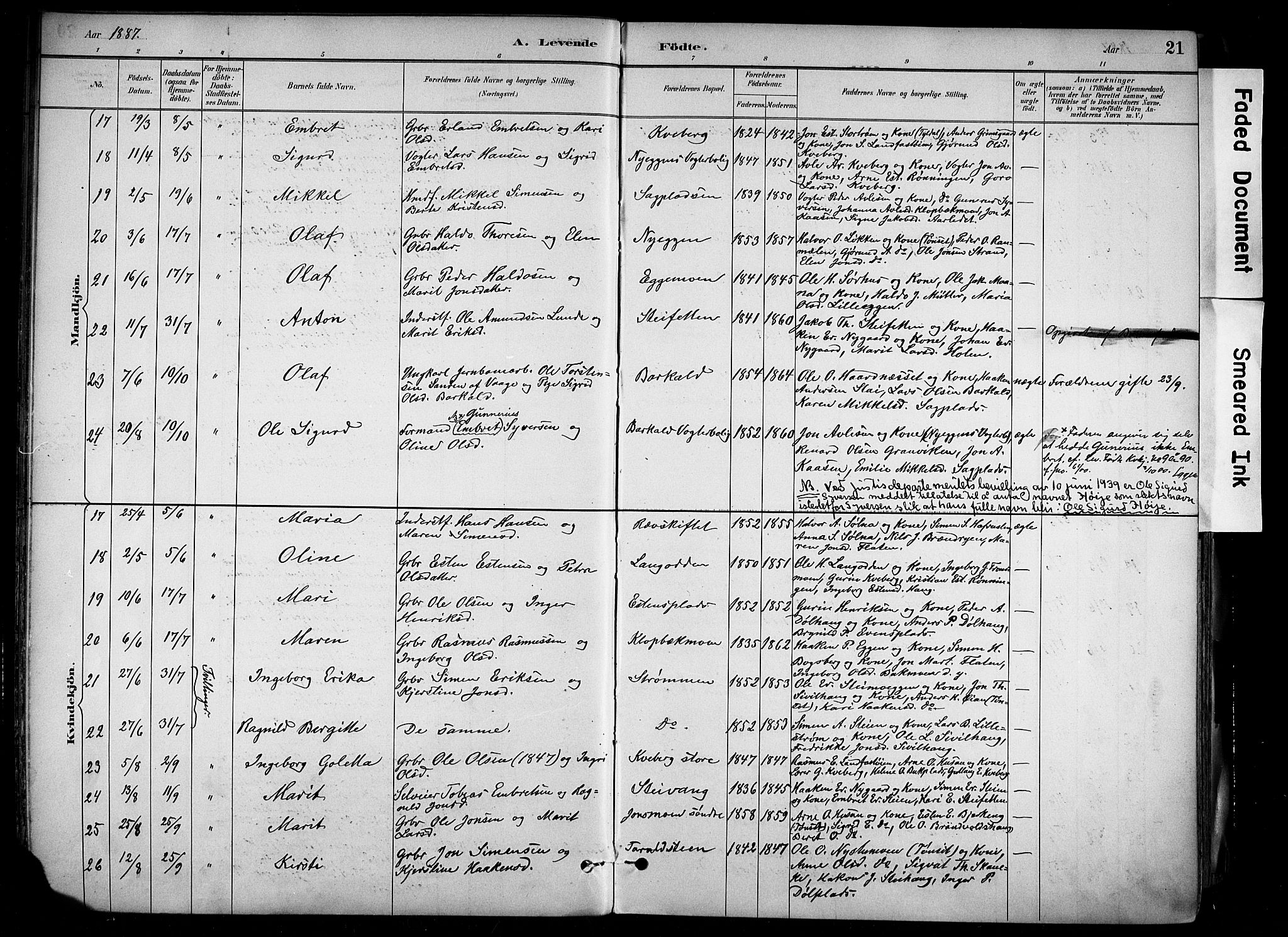 Alvdal prestekontor, AV/SAH-PREST-060/H/Ha/Haa/L0002: Ministerialbok nr. 2, 1883-1906, s. 21