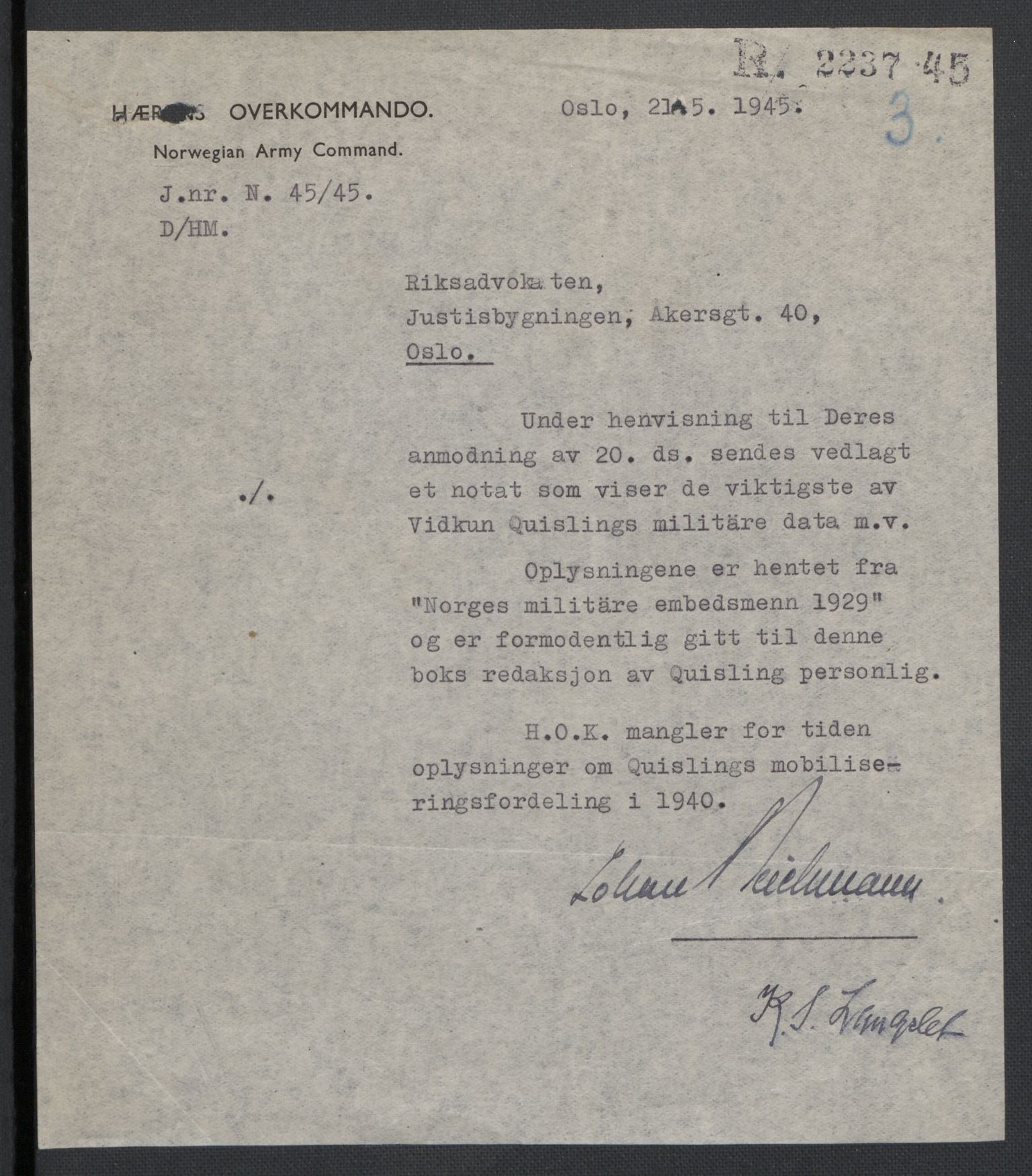 Landssvikarkivet, Oslo politikammer, AV/RA-S-3138-01/D/Da/L0003: Dnr. 29, 1945, s. 3639