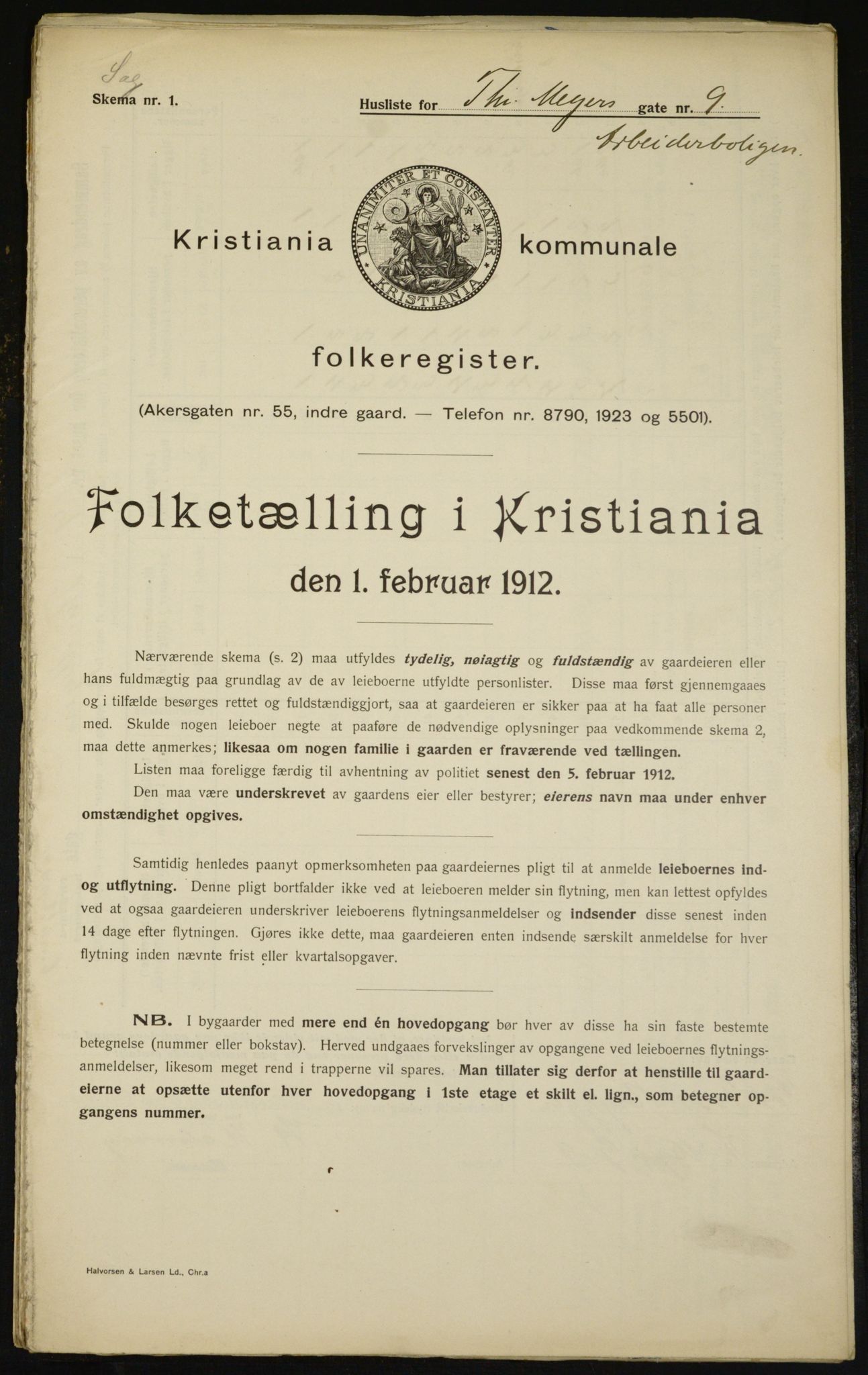 OBA, Kommunal folketelling 1.2.1912 for Kristiania, 1912, s. 109512