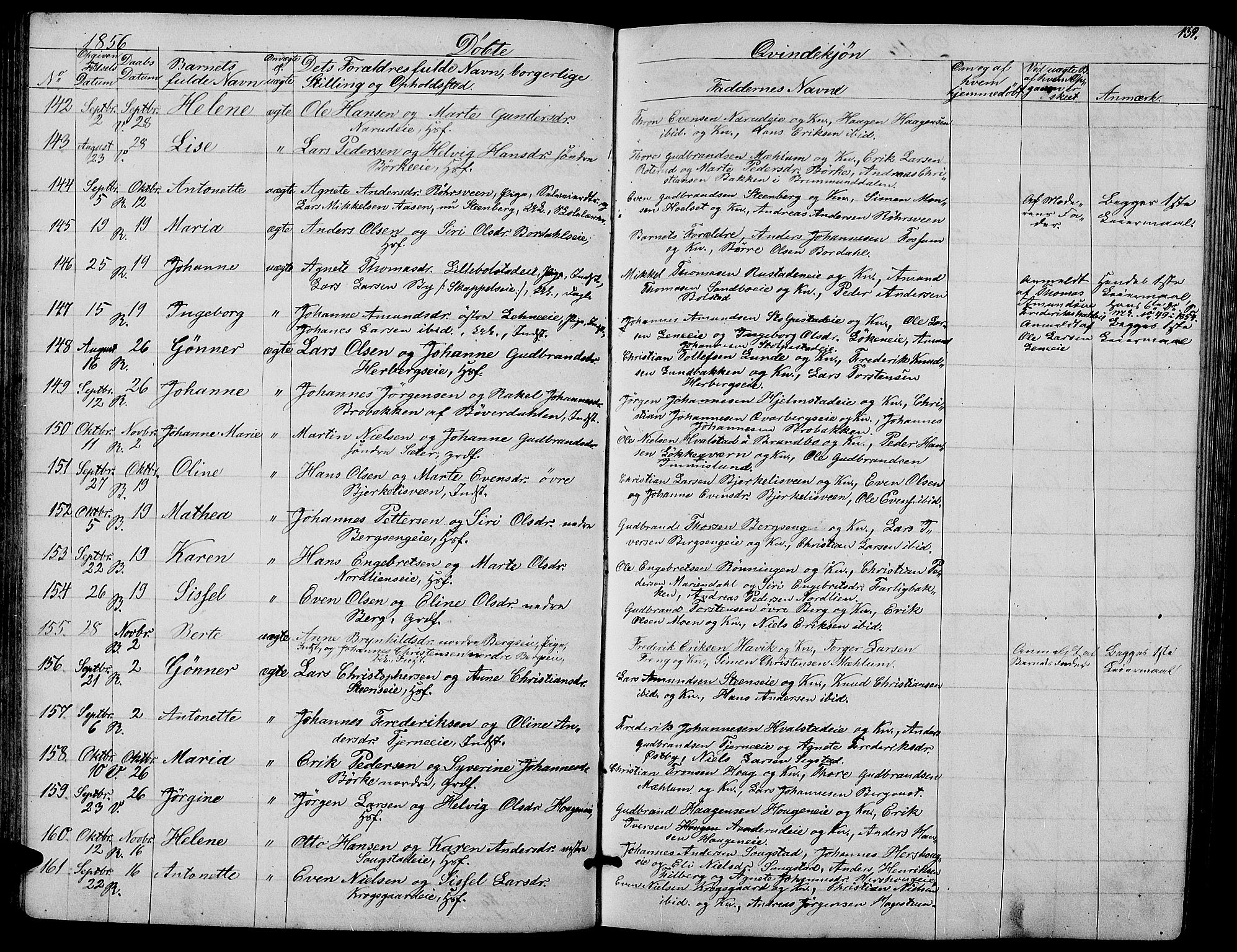 Ringsaker prestekontor, AV/SAH-PREST-014/L/La/L0006: Klokkerbok nr. 6, 1851-1860, s. 139