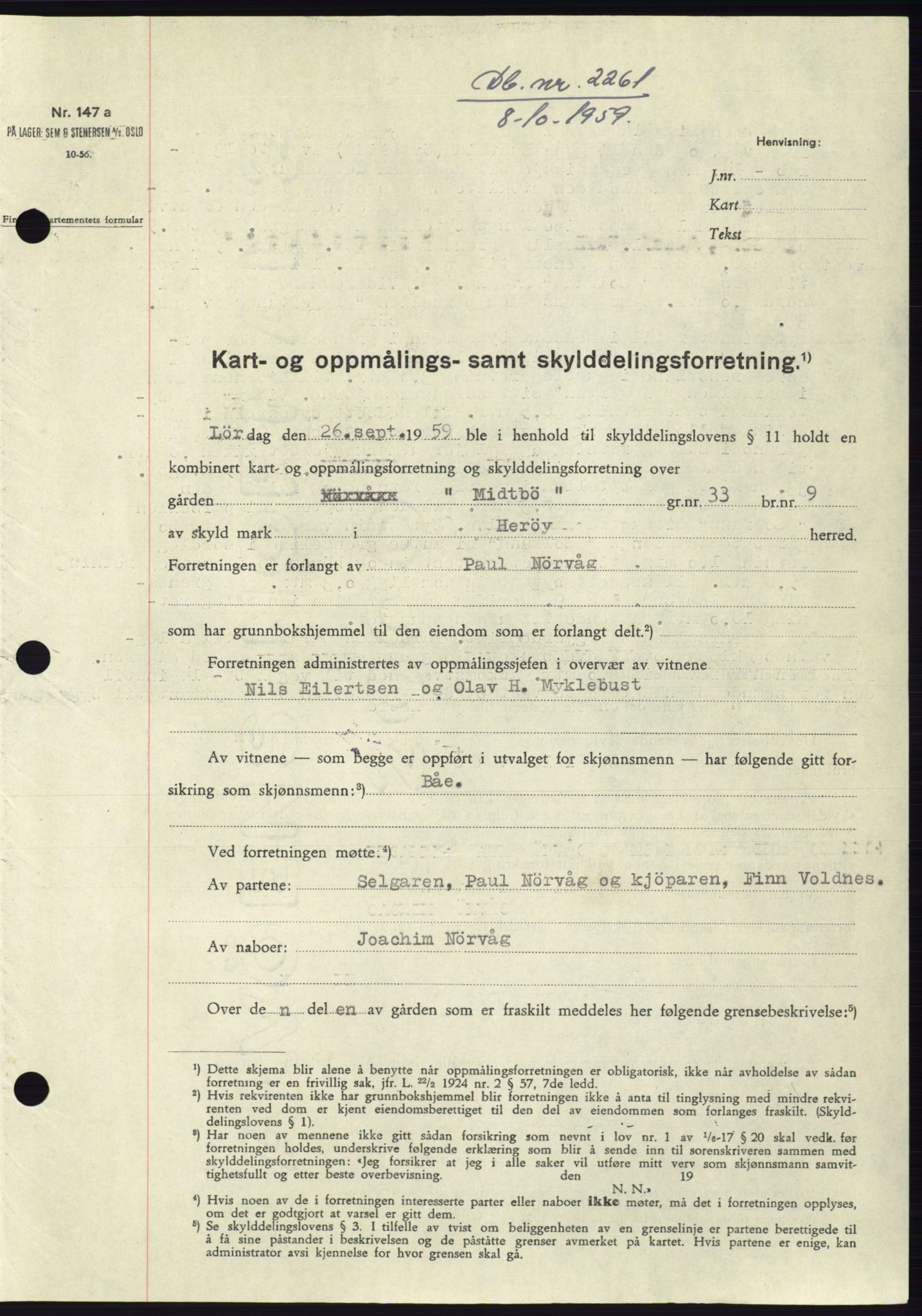 Søre Sunnmøre sorenskriveri, SAT/A-4122/1/2/2C/L0113: Pantebok nr. 39A, 1959-1959, Dagboknr: 2261/1959