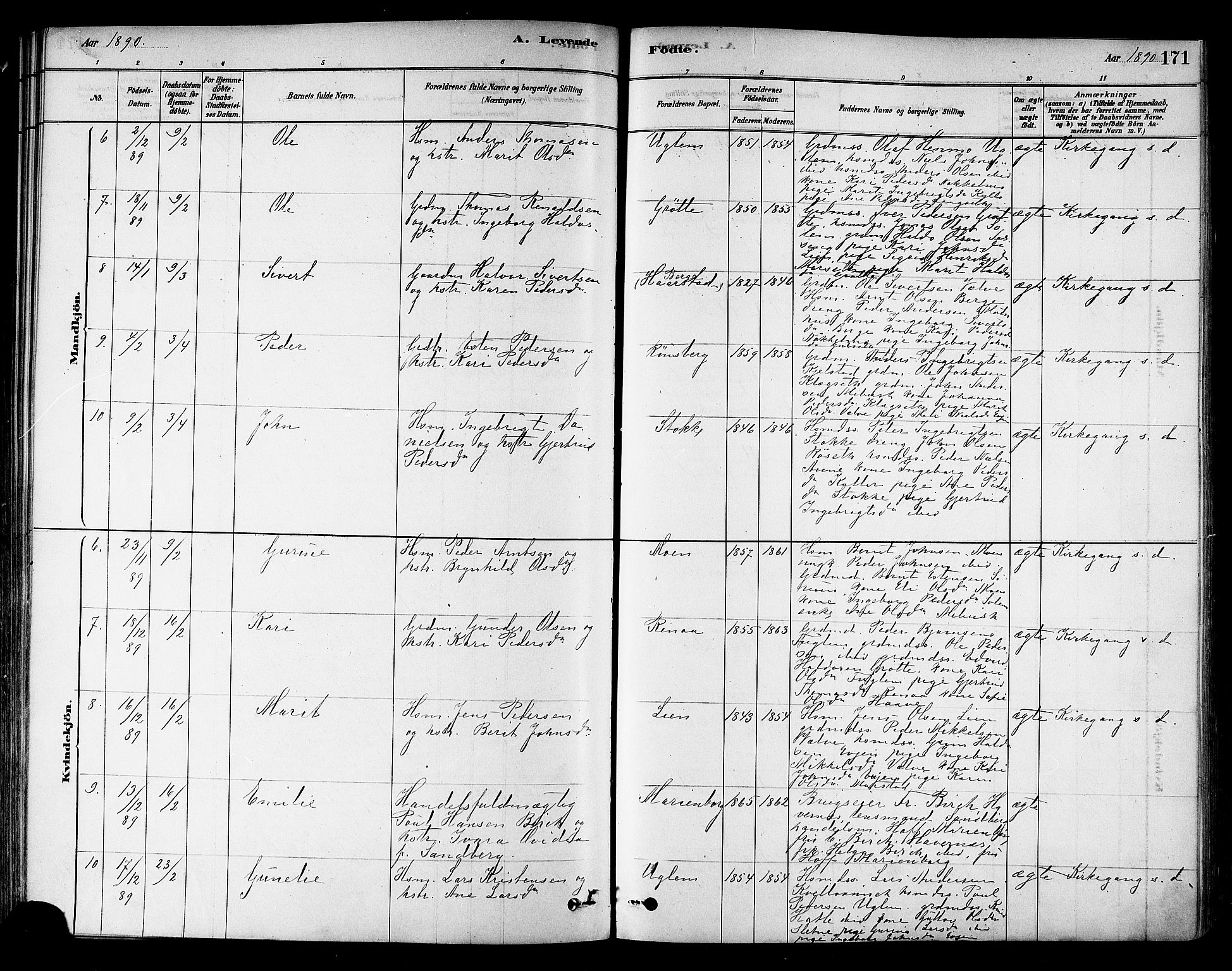 Ministerialprotokoller, klokkerbøker og fødselsregistre - Sør-Trøndelag, SAT/A-1456/695/L1148: Ministerialbok nr. 695A08, 1878-1891, s. 171