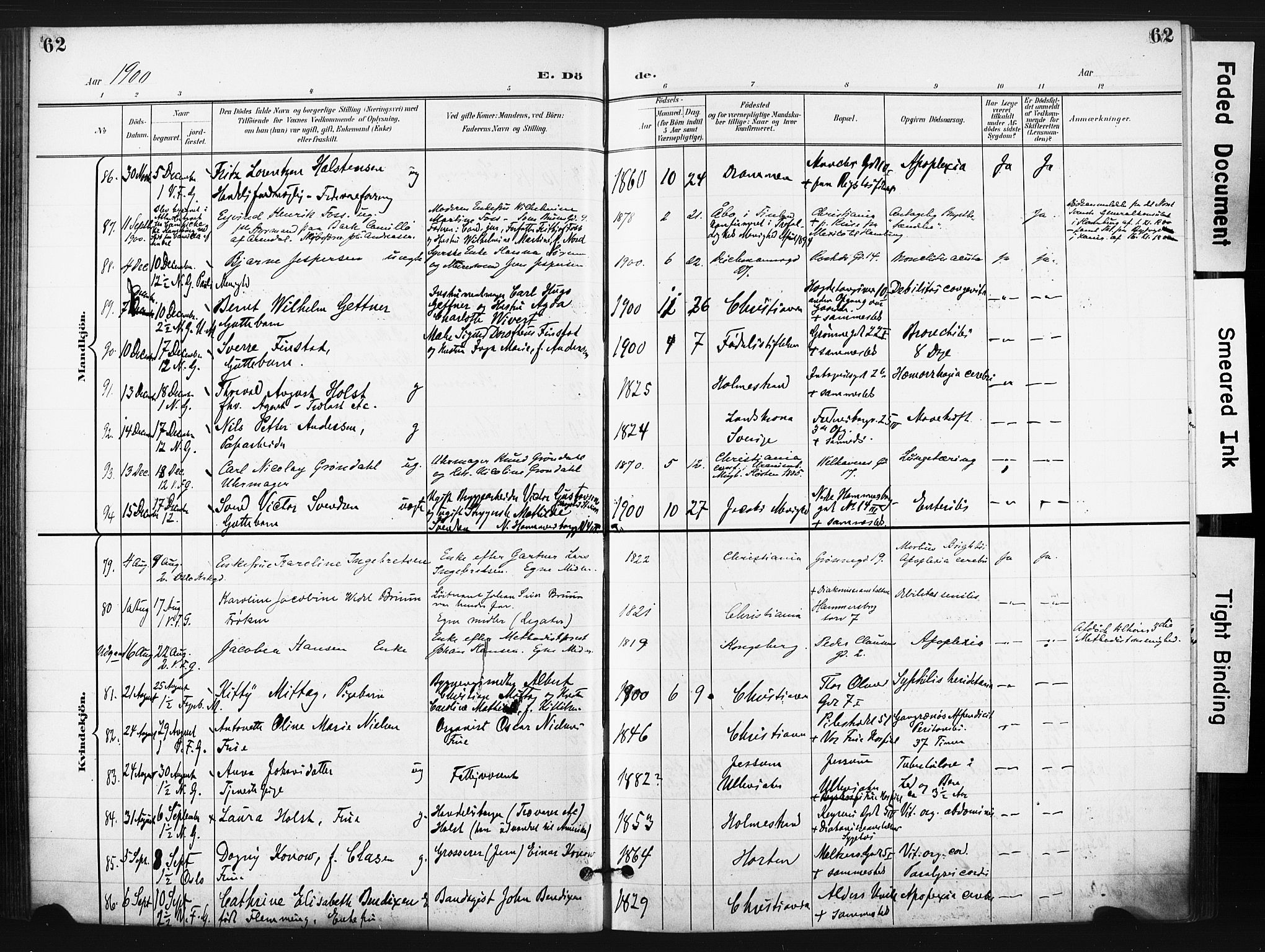 Trefoldighet prestekontor Kirkebøker, AV/SAO-A-10882/F/Fd/L0004: Ministerialbok nr. IV 4, 1897-1912, s. 62