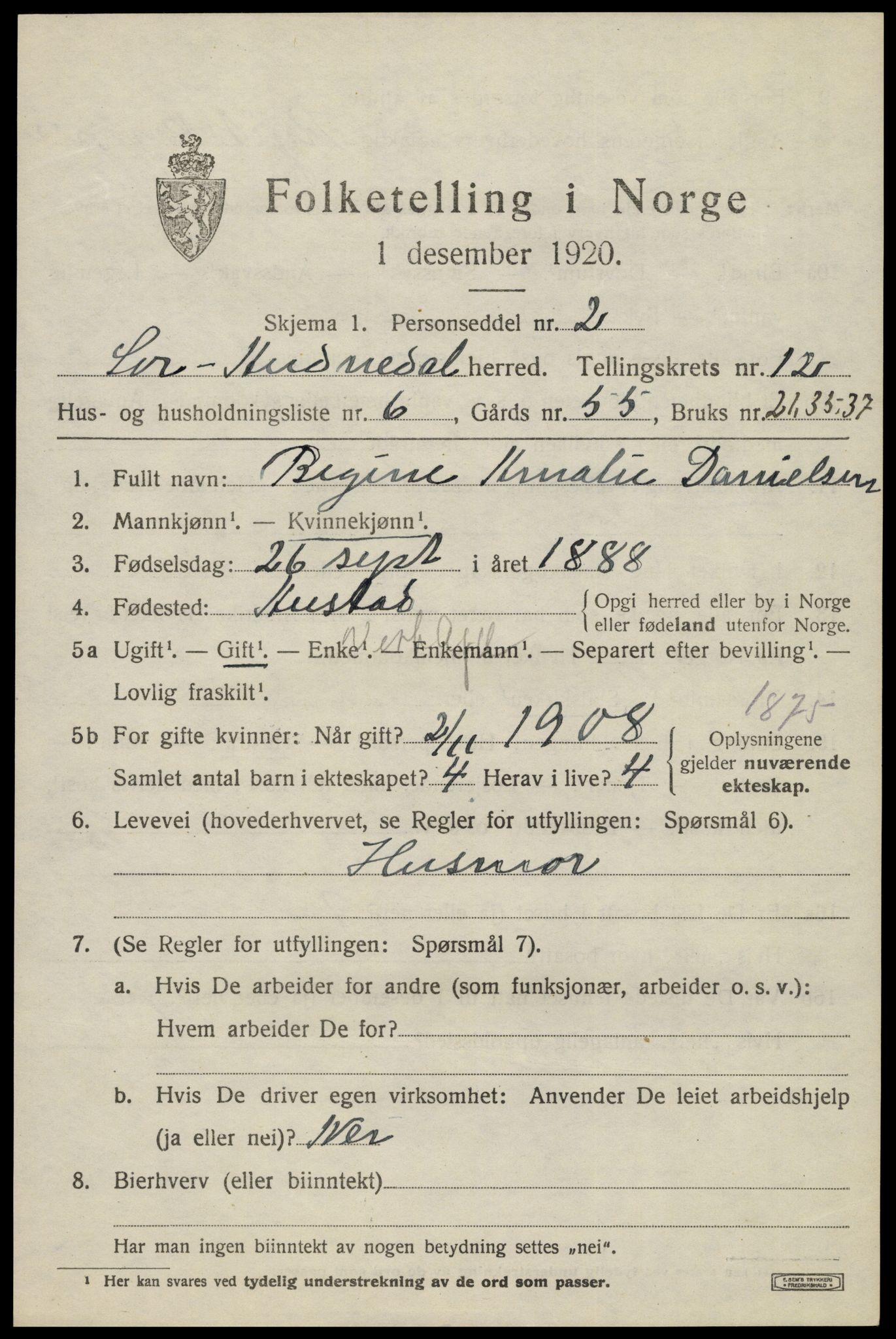 SAK, Folketelling 1920 for 1029 Sør-Audnedal herred, 1920, s. 4559