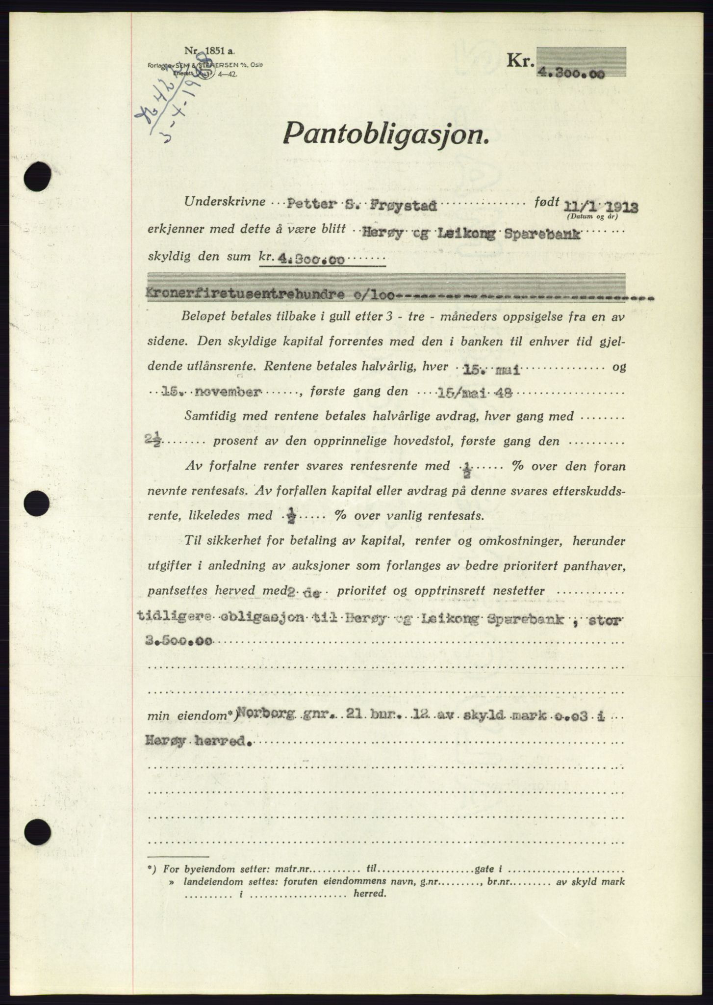 Søre Sunnmøre sorenskriveri, AV/SAT-A-4122/1/2/2C/L0115: Pantebok nr. 3B, 1947-1948, Dagboknr: 422/1948