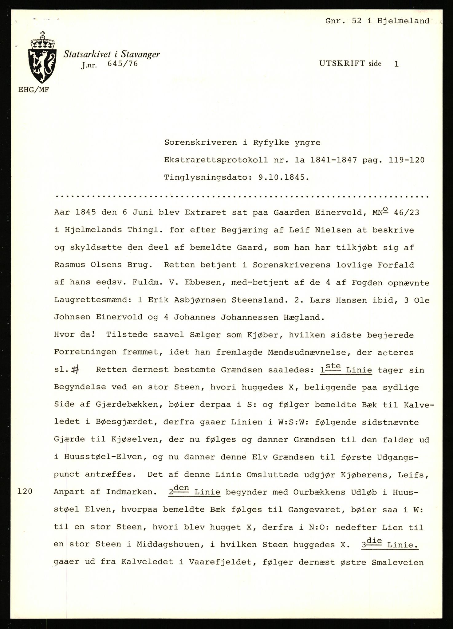 Statsarkivet i Stavanger, SAST/A-101971/03/Y/Yj/L0017: Avskrifter sortert etter gårdsnavn: Eigeland østre - Elve, 1750-1930, s. 415