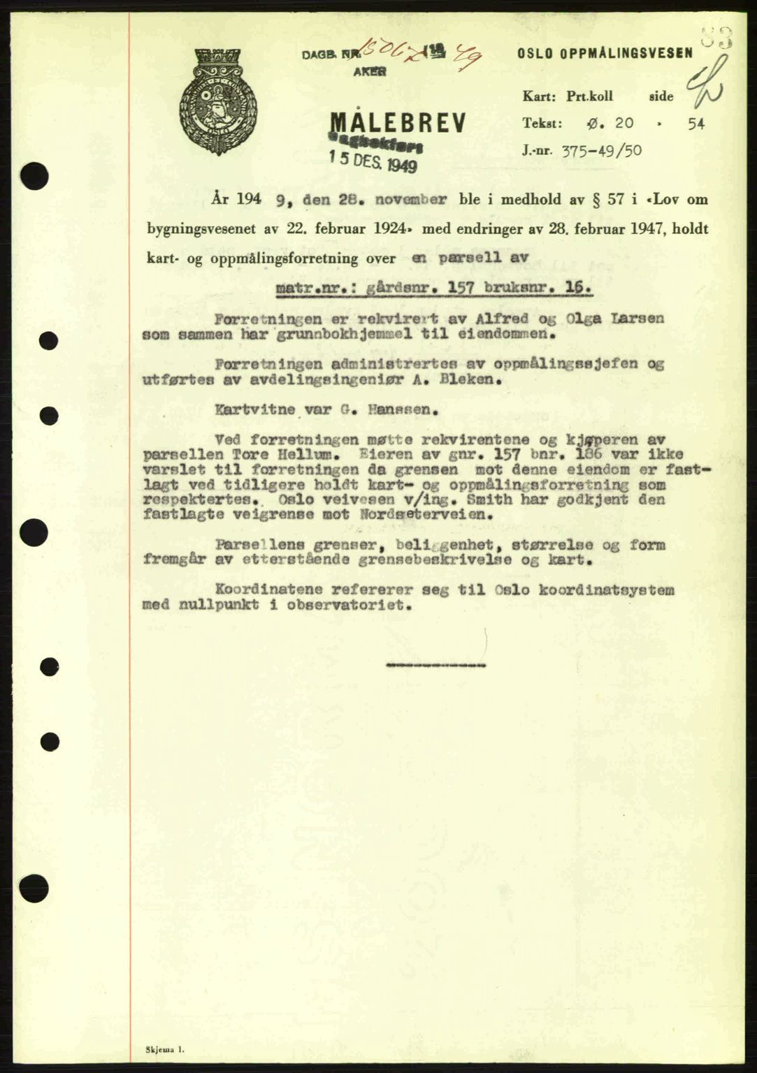 Oslo byskriverembete, AV/SAO-A-10227/G/Gb/Gbd/Gbda/L0017: Pantebok nr. A215, 1949-1950, Dagboknr: 15067/1949