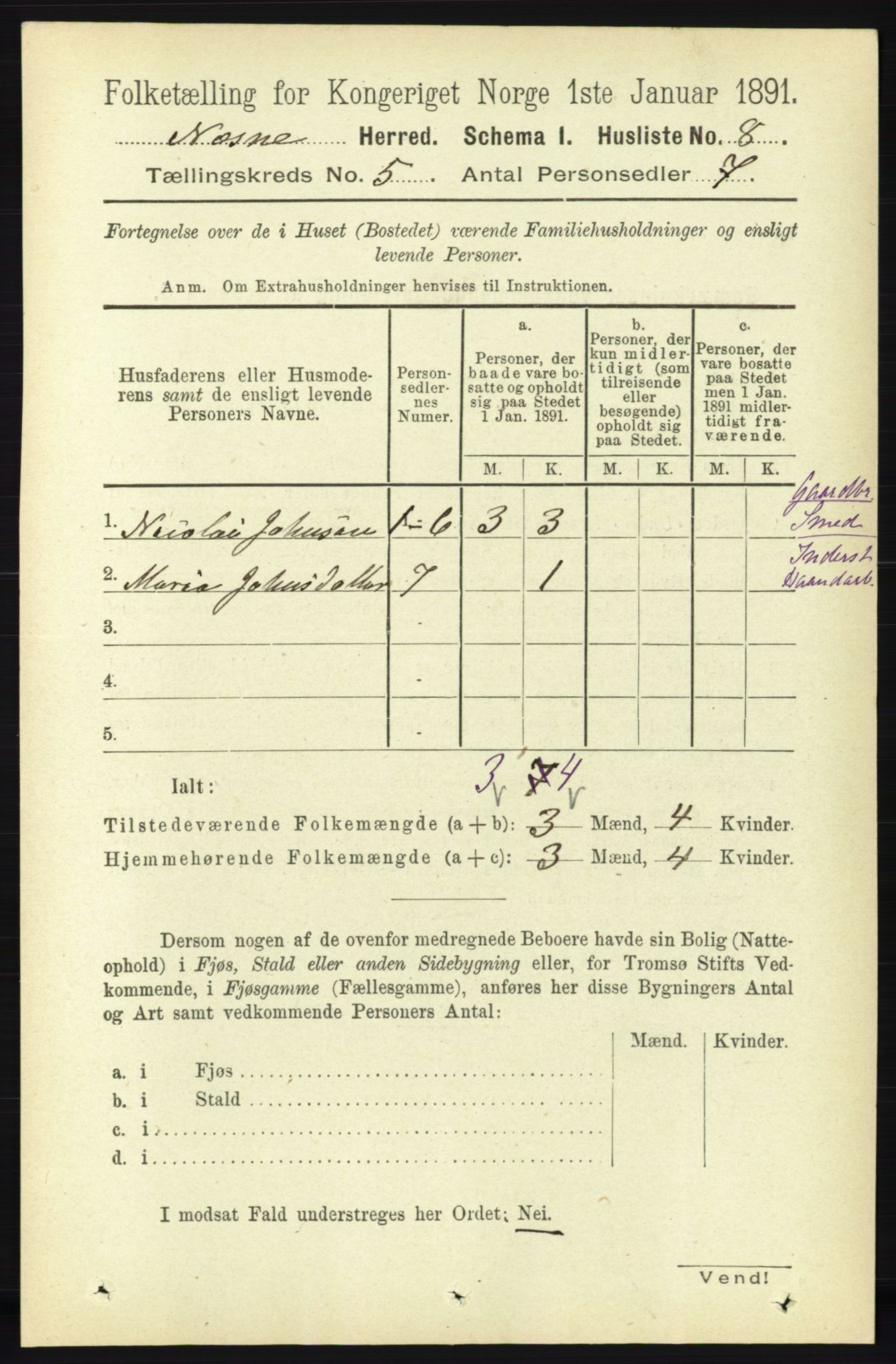 RA, Folketelling 1891 for 1828 Nesna herred, 1891, s. 2704