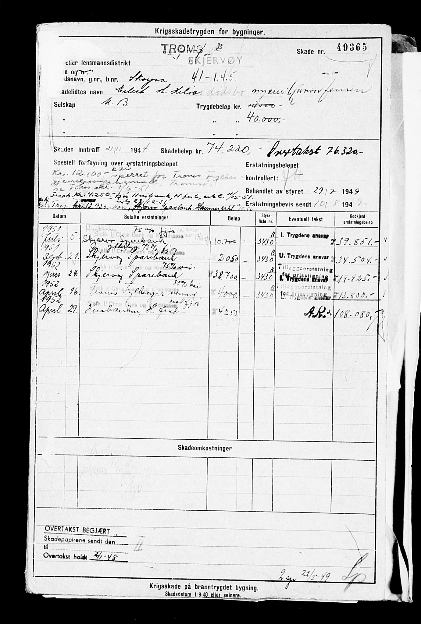 Krigsskadetrygdene for bygninger og løsøre, AV/RA-S-1548/V/L0014: --, 1940-1945, s. 36