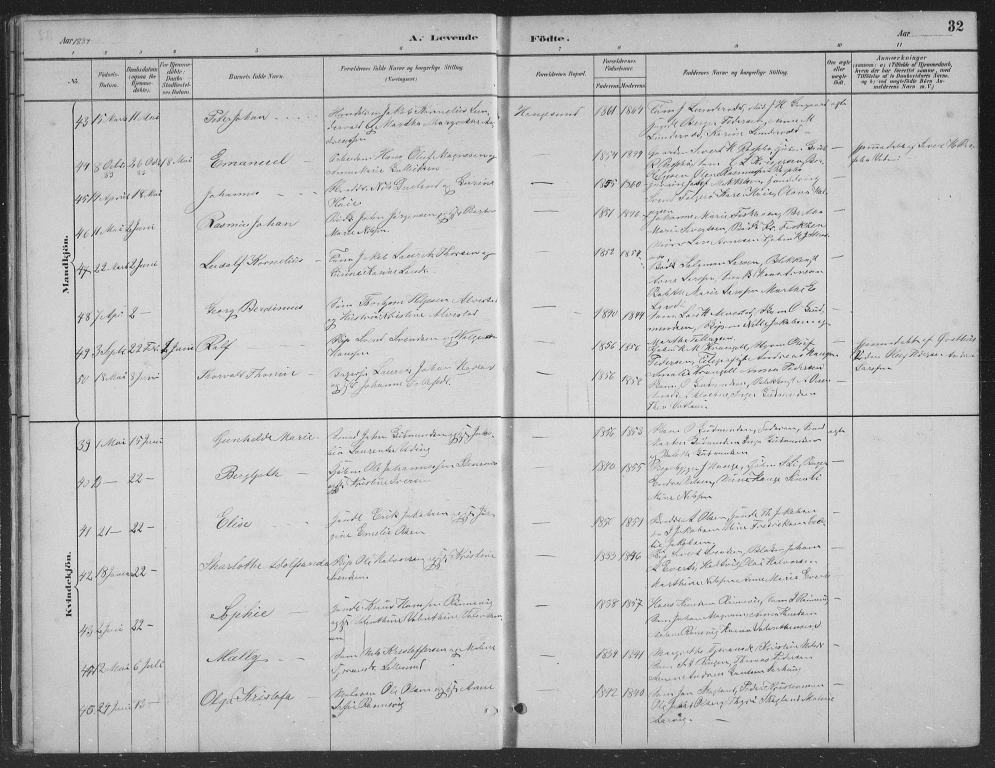 Haugesund sokneprestkontor, AV/SAST-A -101863/H/Ha/Hab/L0002: Klokkerbok nr. B 2, 1881-1894, s. 32