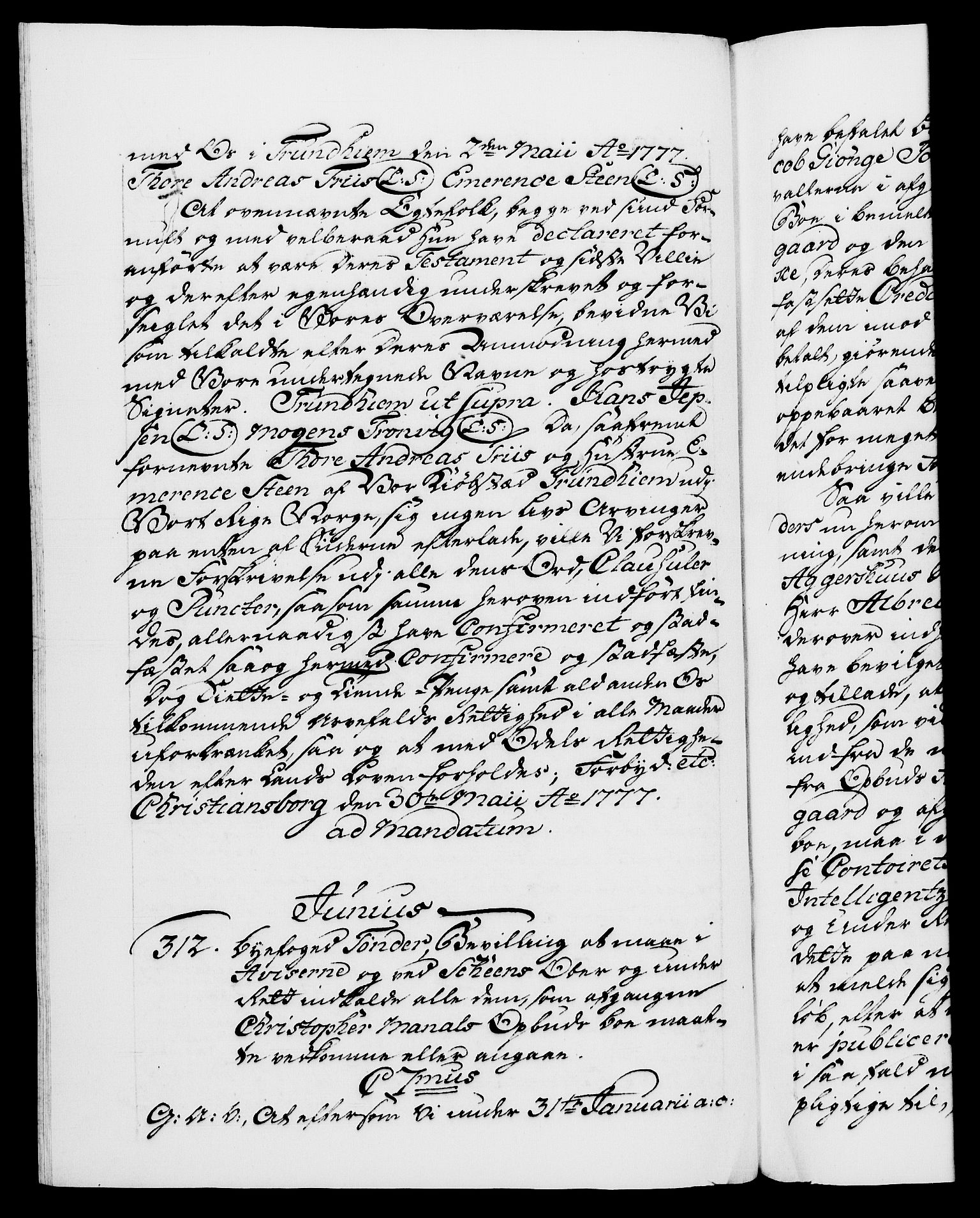 Danske Kanselli 1572-1799, RA/EA-3023/F/Fc/Fca/Fcaa/L0047: Norske registre, 1776-1778, s. 521b