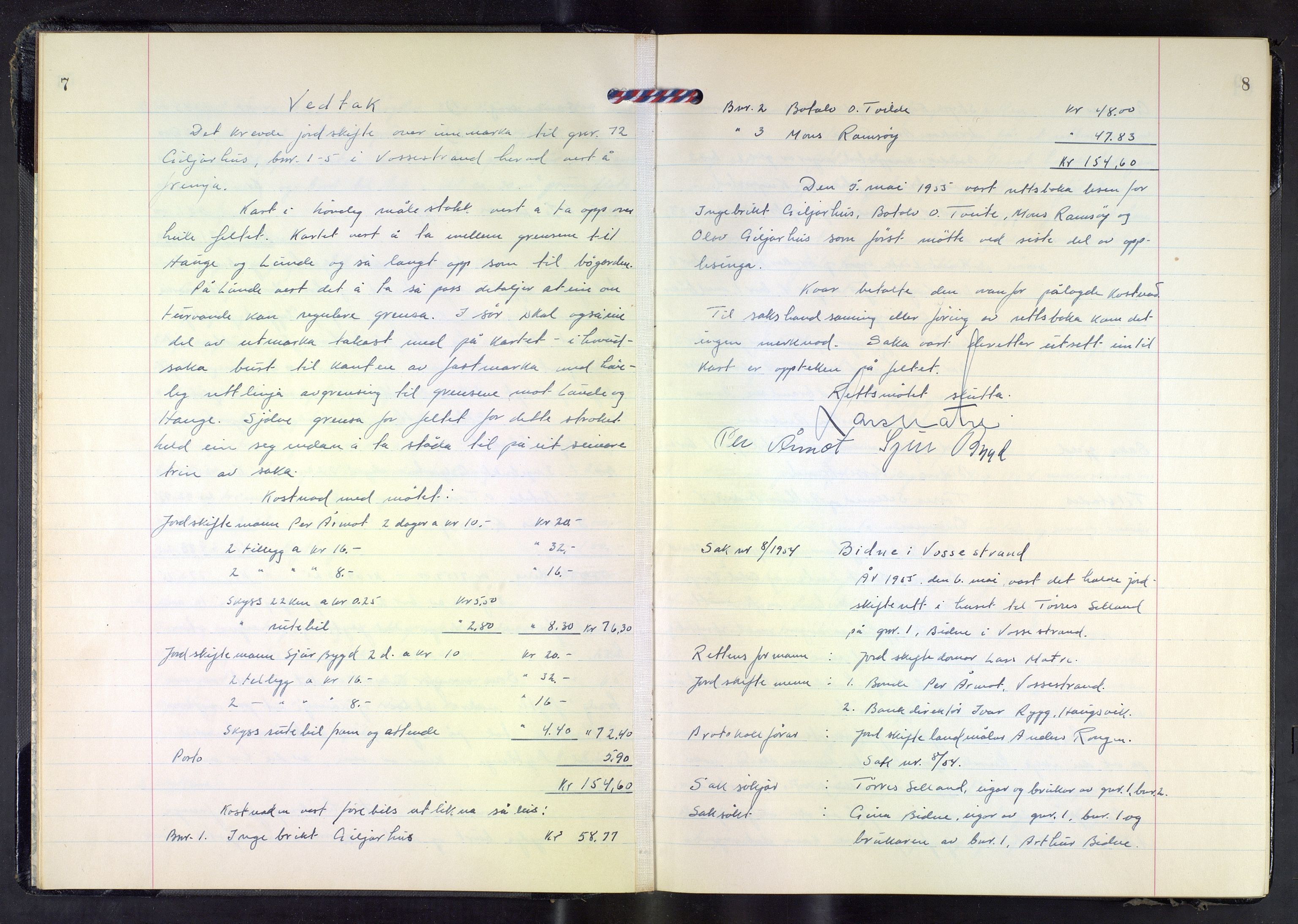 Hordaland jordskiftedøme - V Voss jordskiftedistrikt, AV/SAB-A-7201/A/Aa/L0035: Forhandlingsprotokoll, 1955-1958, s. 7-8