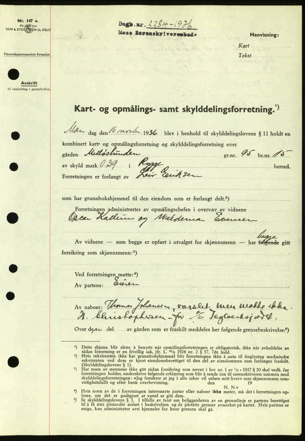 Moss sorenskriveri, SAO/A-10168: Pantebok nr. A2, 1936-1937, Dagboknr: 2284/1936
