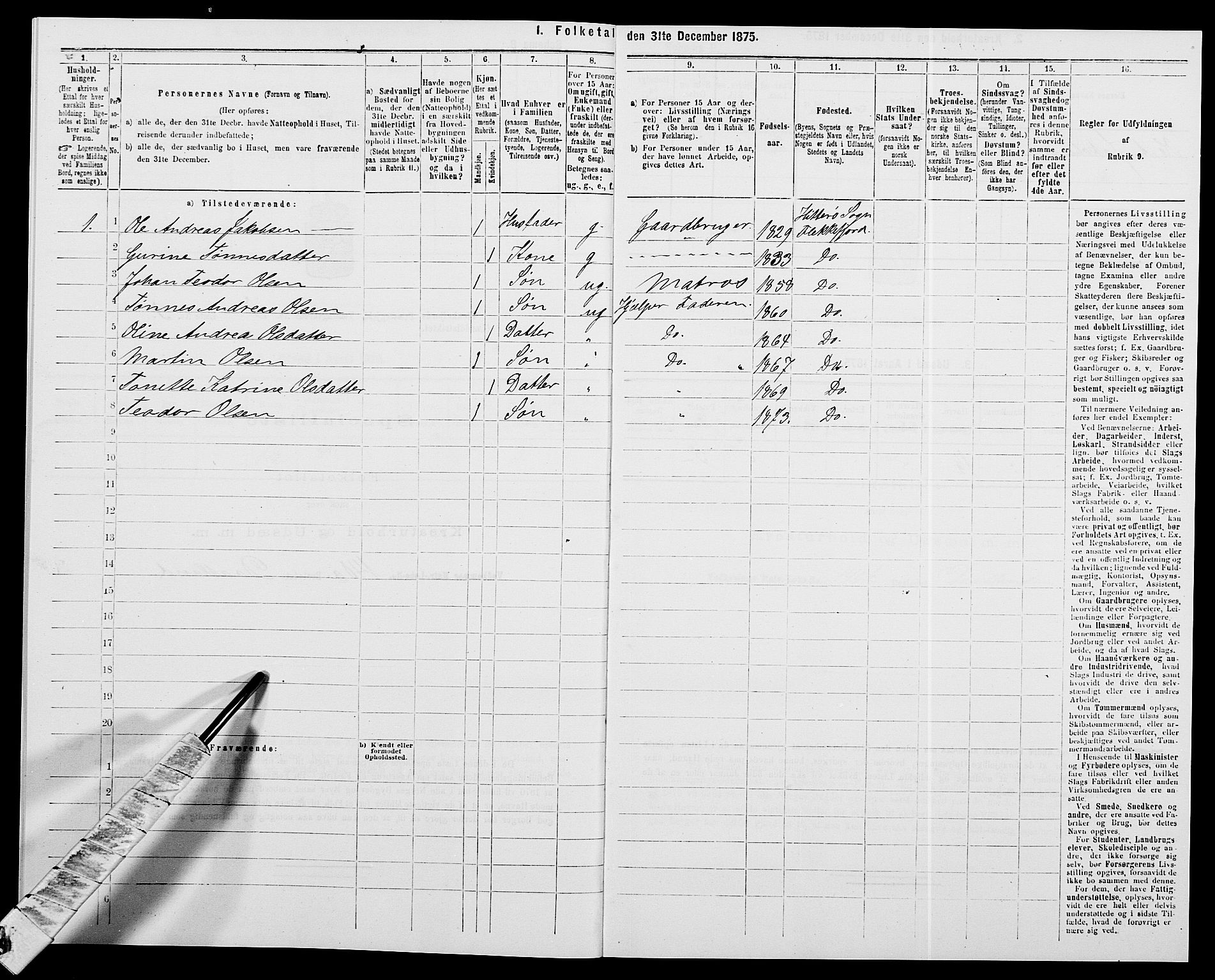 SAK, Folketelling 1875 for 1042L Flekkefjord prestegjeld, Nes sokn og Hidra sokn, 1875, s. 701