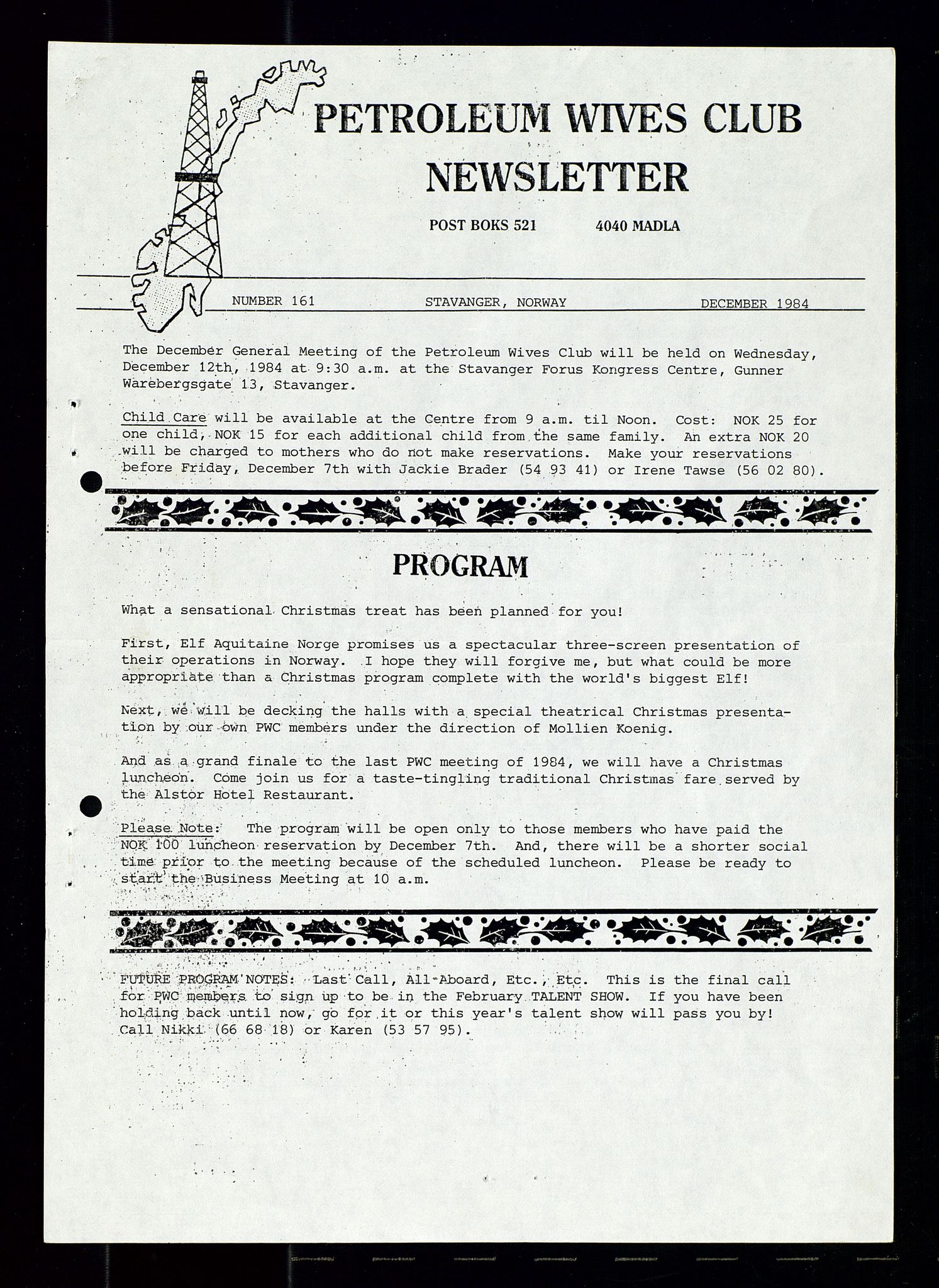 PA 1547 - Petroleum Wives Club, SAST/A-101974/X/Xa/L0002: Newsletter, 1979-1987