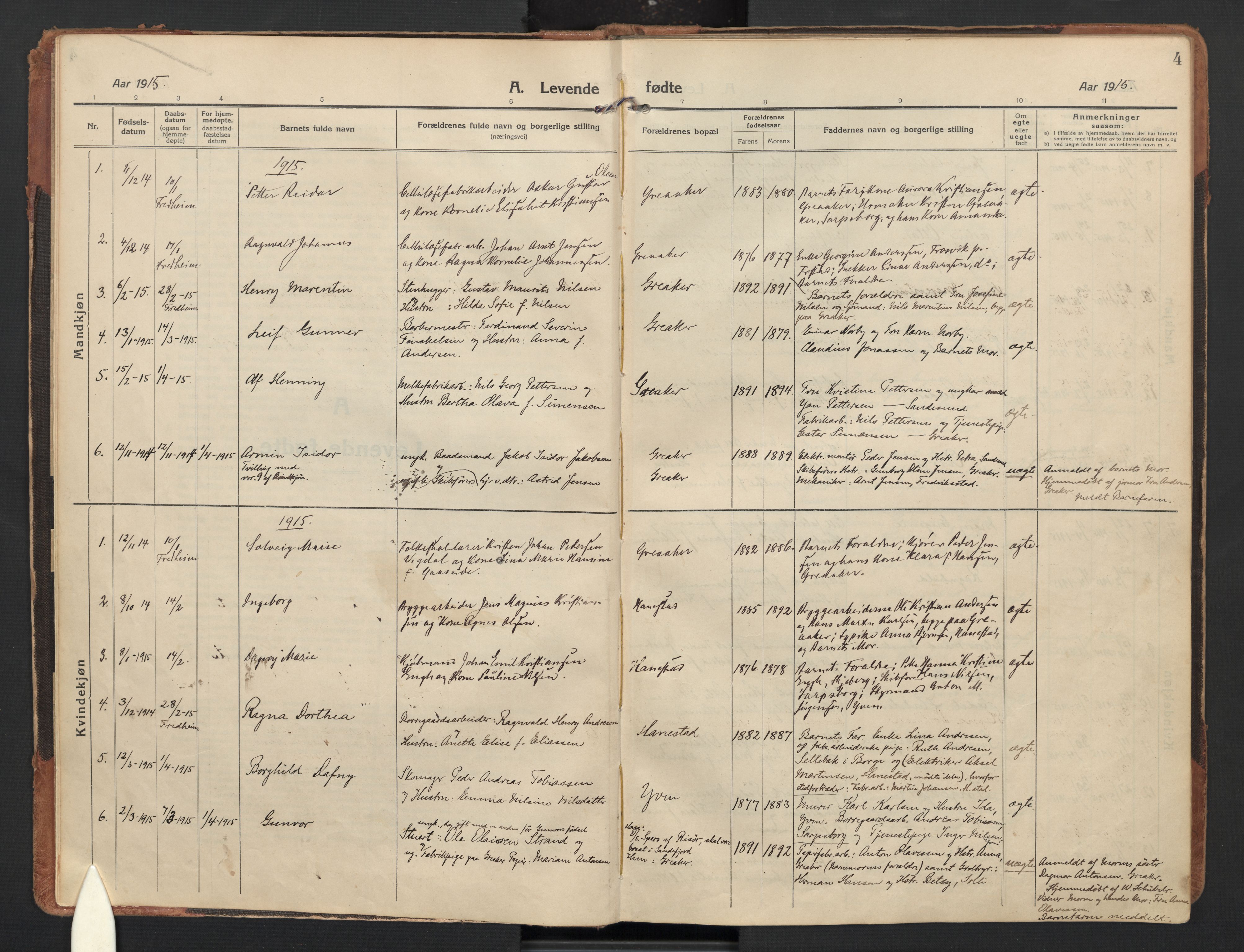 Tune prestekontor Kirkebøker, AV/SAO-A-2007/F/Fb/L0001: Residerende kapellans bok nr. 1, 1915-1923, s. 4