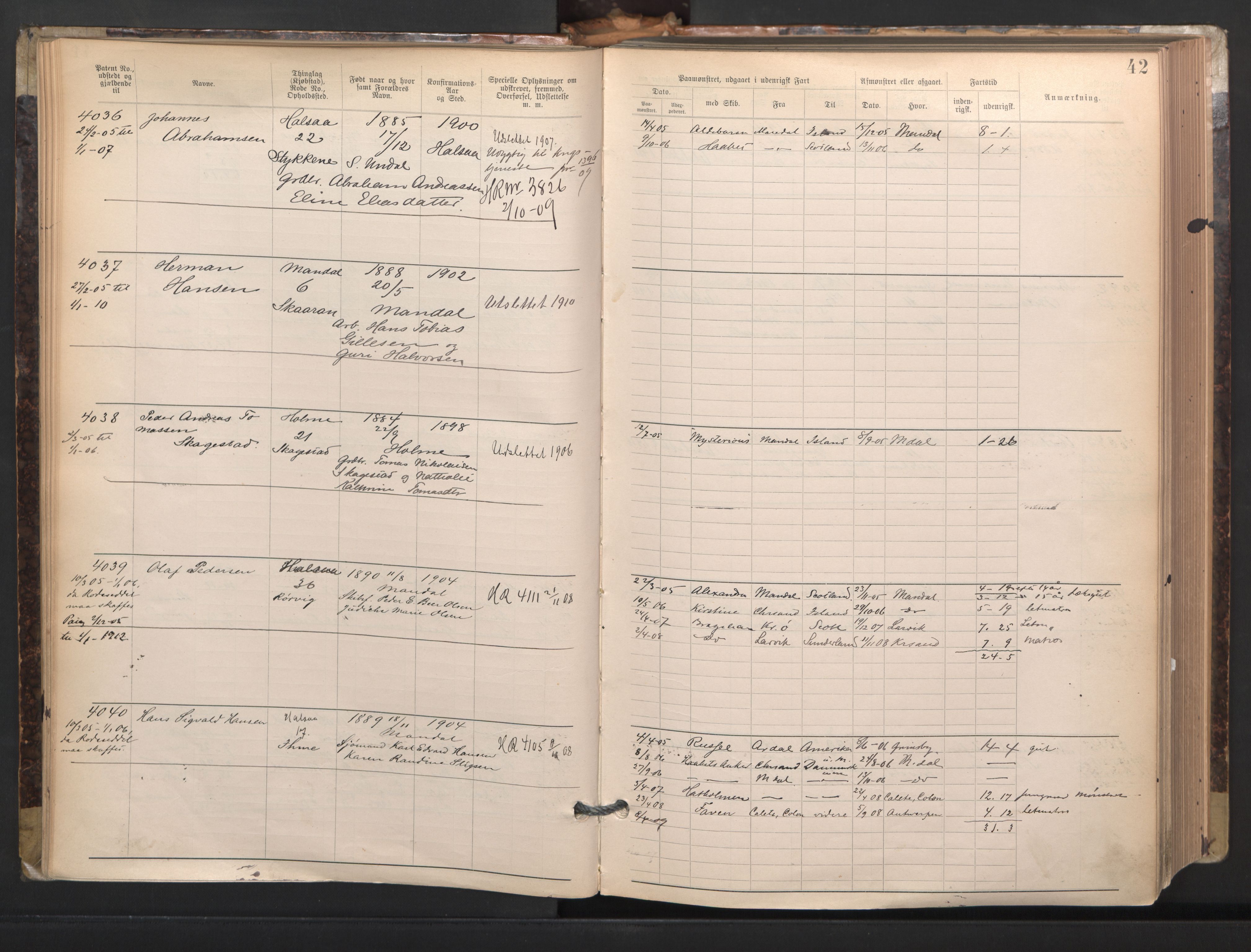 Mandal mønstringskrets, AV/SAK-2031-0016/F/Fa/L0003: Annotasjonsrulle nr 3831-4730 med register, L-5, 1900-1948, s. 66