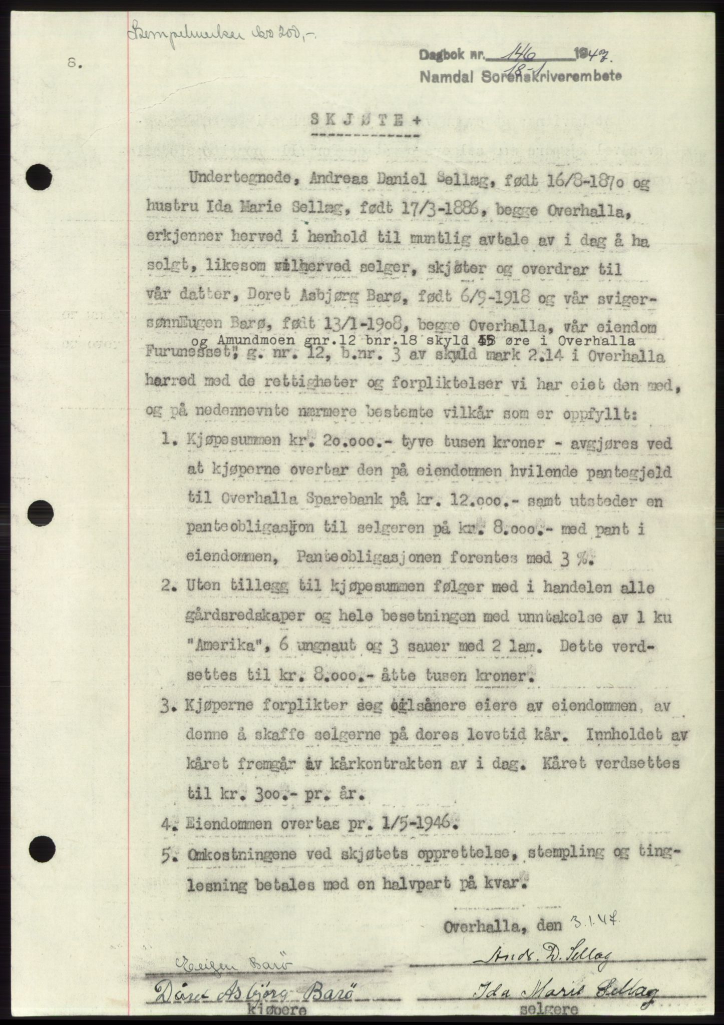 Namdal sorenskriveri, SAT/A-4133/1/2/2C: Pantebok nr. -, 1946-1947, Dagboknr: 146/1947
