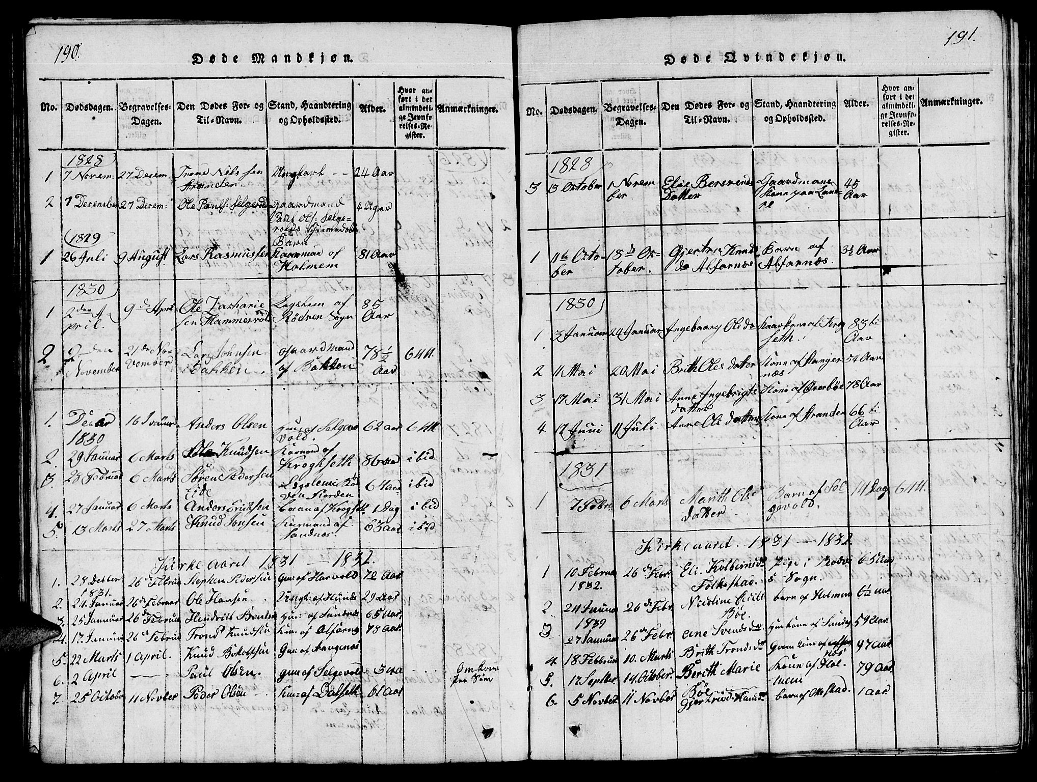 Ministerialprotokoller, klokkerbøker og fødselsregistre - Møre og Romsdal, SAT/A-1454/548/L0613: Klokkerbok nr. 548C01, 1818-1846, s. 190-191