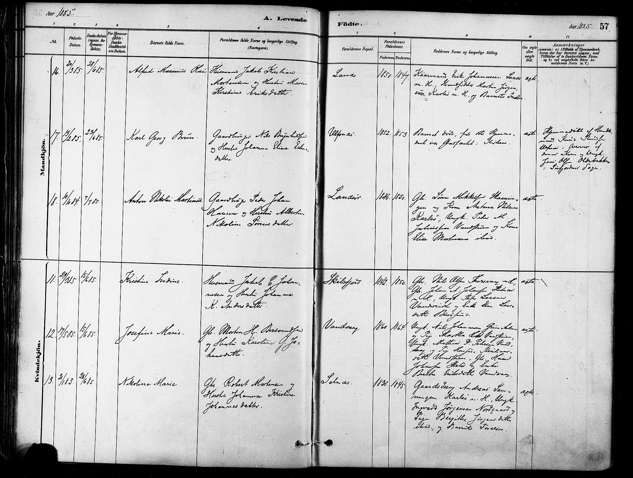 Karlsøy sokneprestembete, AV/SATØ-S-1299/H/Ha/Haa/L0006kirke: Ministerialbok nr. 6, 1879-1890, s. 57