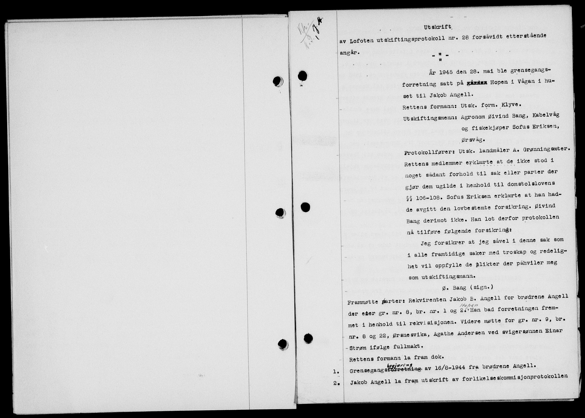 Lofoten sorenskriveri, SAT/A-0017/1/2/2C/L0013a: Pantebok nr. 13a, 1944-1946, Dagboknr: 993/1945