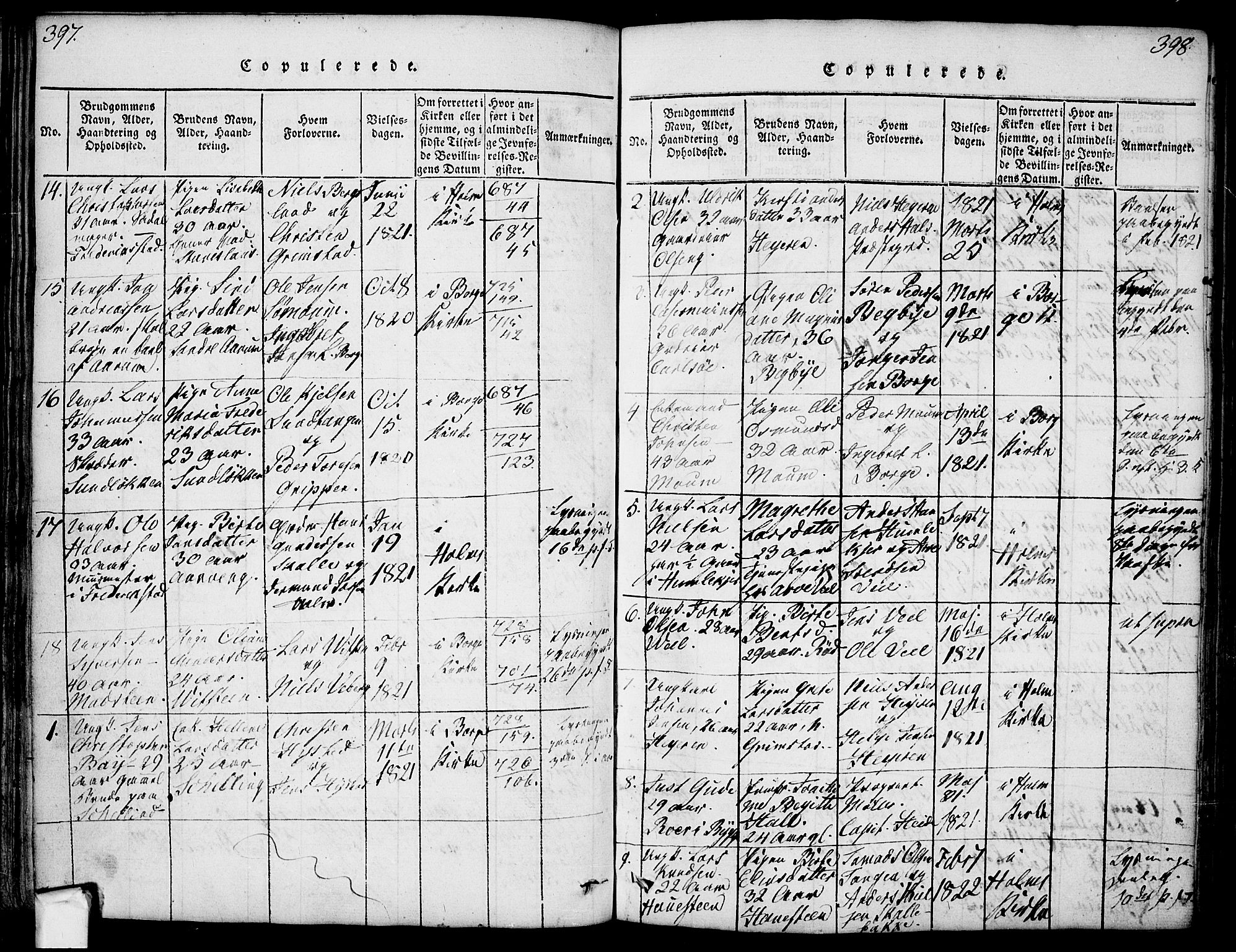 Borge prestekontor Kirkebøker, SAO/A-10903/F/Fa/L0003: Ministerialbok nr. I 3, 1815-1836, s. 397-398