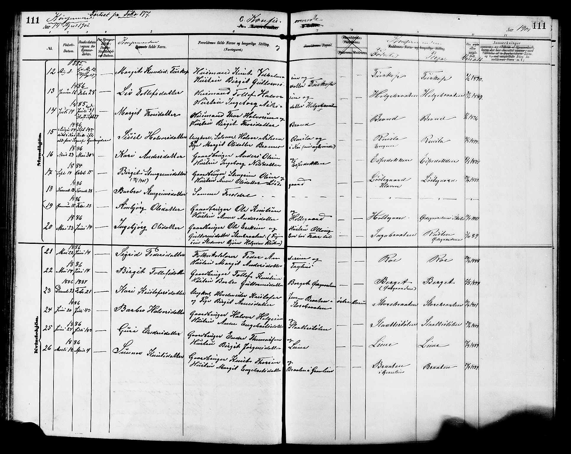 Gol kirkebøker, AV/SAKO-A-226/G/Ga/L0003: Klokkerbok nr. I 3, 1887-1914, s. 111