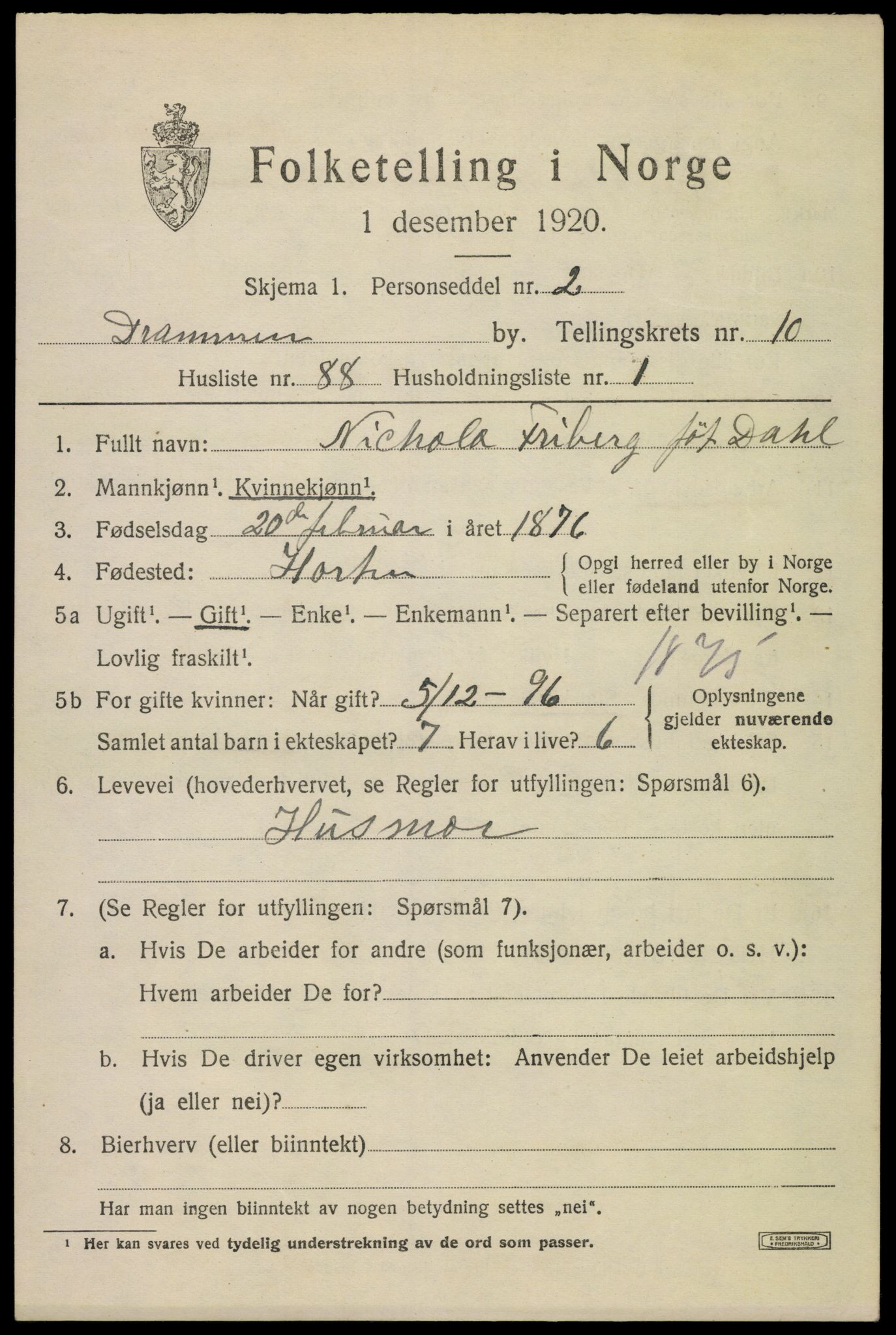 SAKO, Folketelling 1920 for 0602 Drammen kjøpstad, 1920, s. 64081