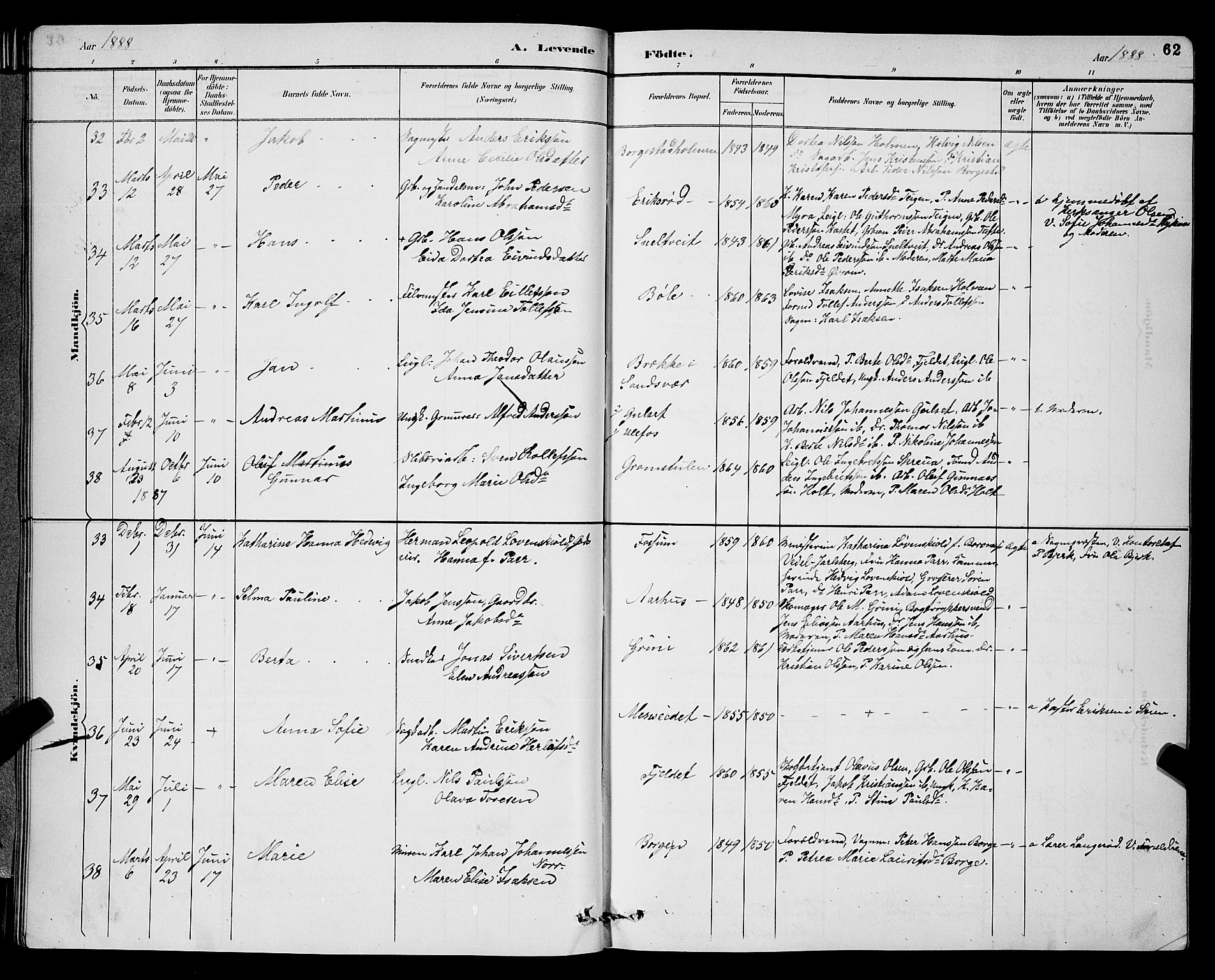 Gjerpen kirkebøker, AV/SAKO-A-265/G/Ga/L0002: Klokkerbok nr. I 2, 1883-1900, s. 62