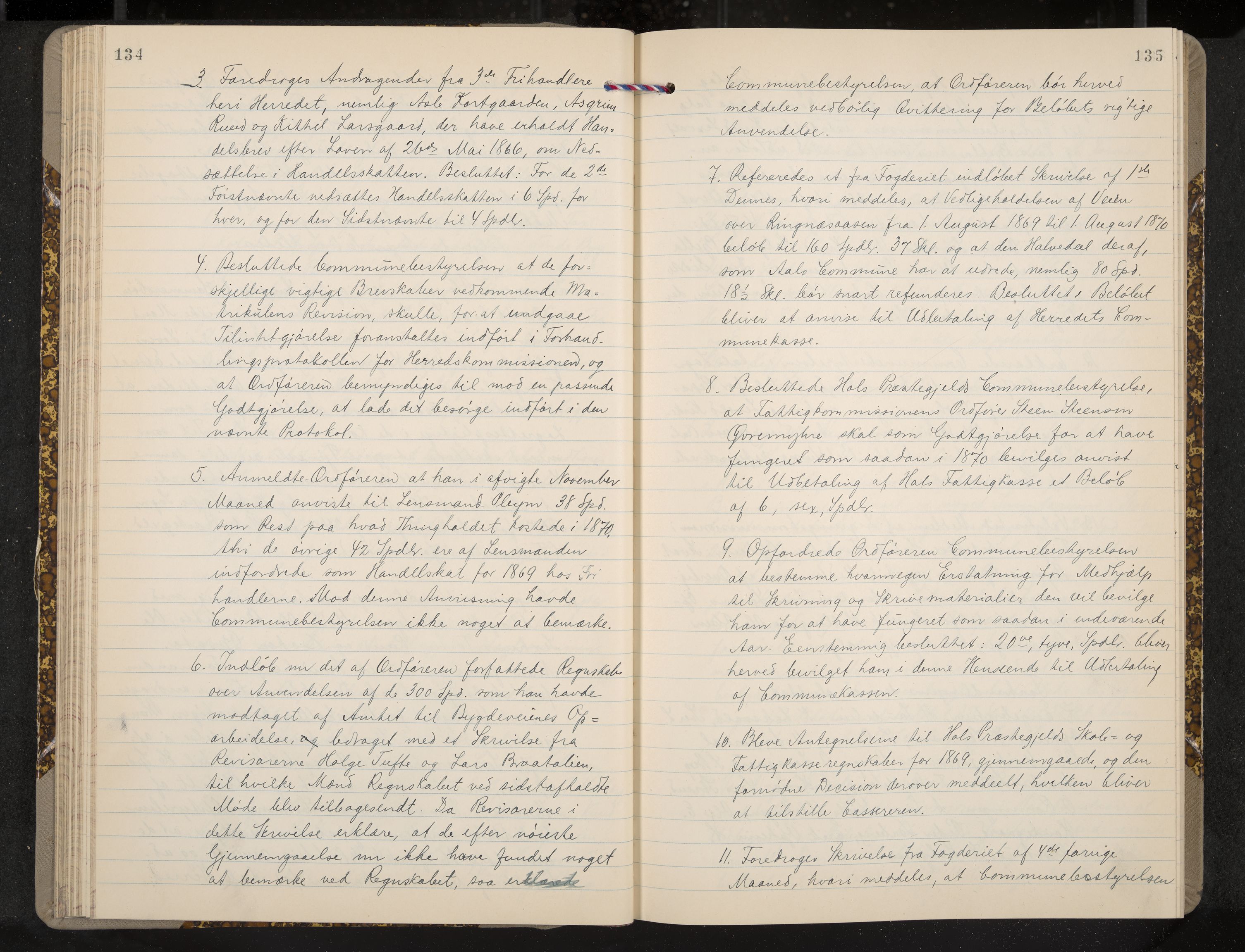 Ål formannskap og sentraladministrasjon, IKAK/0619021/A/Aa/L0003: Utskrift av møtebok, 1864-1880, s. 134-135