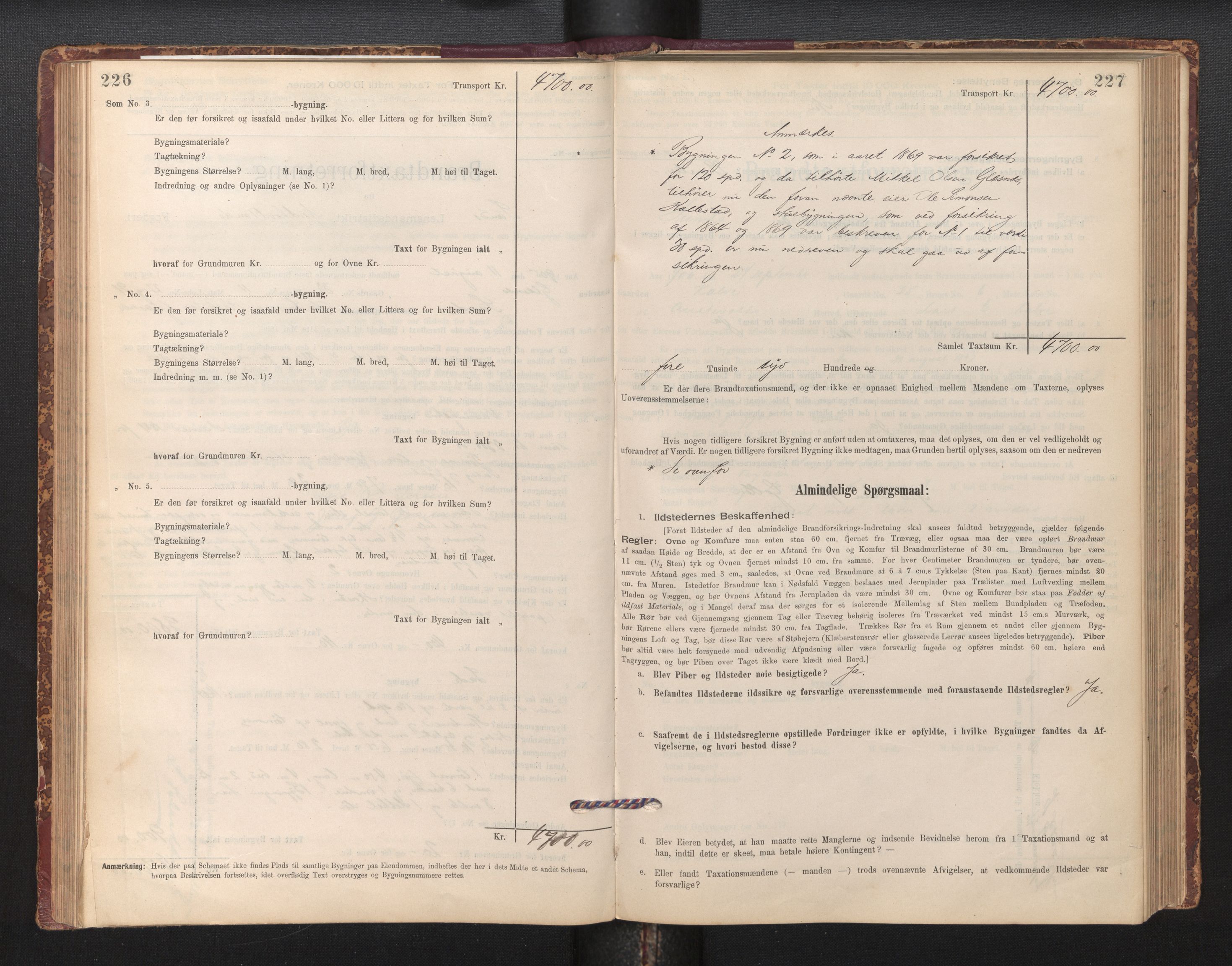 Lensmannen i Sund og Austevoll, AV/SAB-A-35201/0012/L0003: Branntakstprotokoll, skjematakst, 1894-1917, s. 226-227