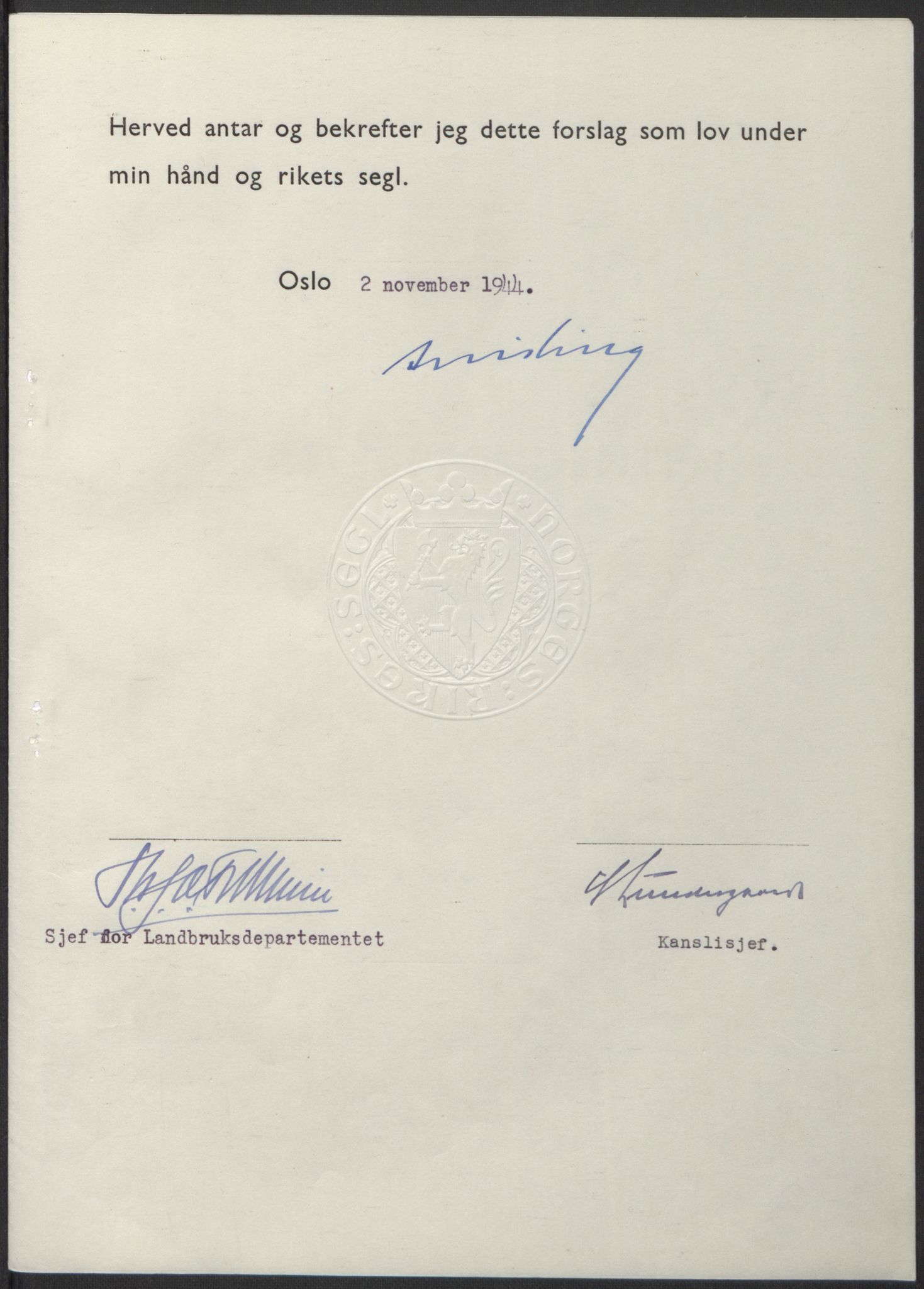 NS-administrasjonen 1940-1945 (Statsrådsekretariatet, de kommisariske statsråder mm), RA/S-4279/D/Db/L0100: Lover, 1944, s. 552