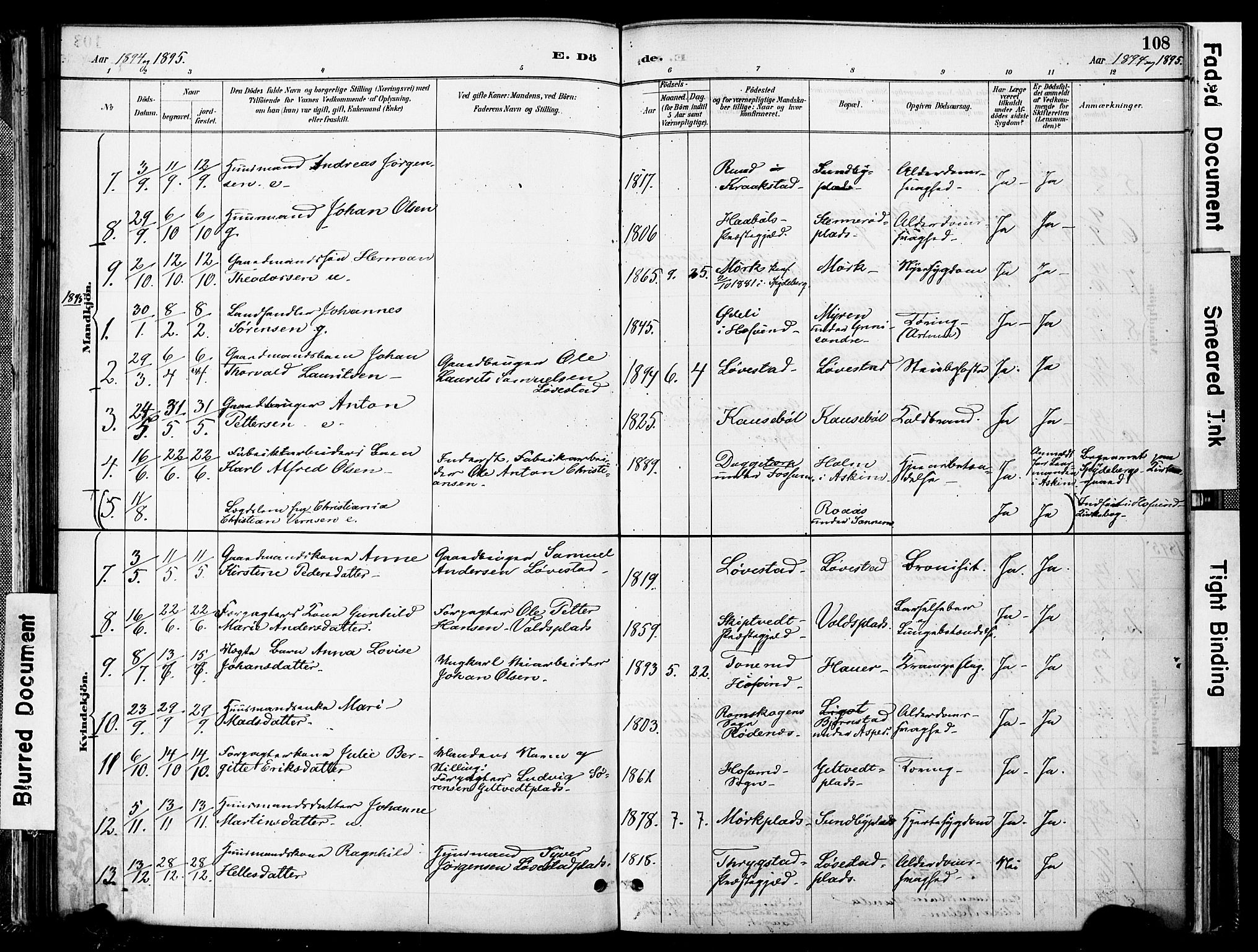 Spydeberg prestekontor Kirkebøker, SAO/A-10924/F/Fa/L0008: Ministerialbok nr. I 8, 1886-1900, s. 108