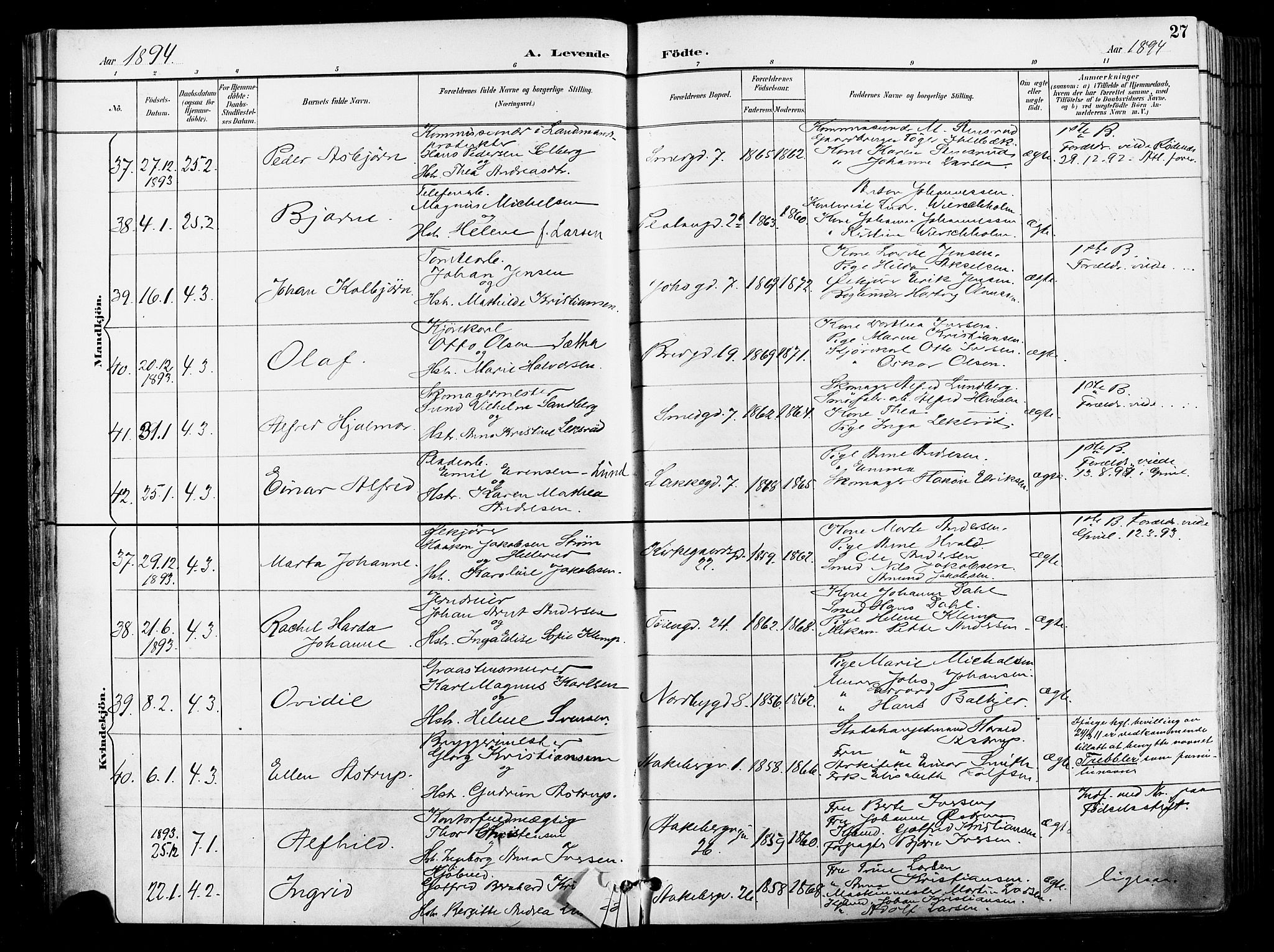 Grønland prestekontor Kirkebøker, AV/SAO-A-10848/F/Fa/L0012: Ministerialbok nr. 12, 1893-1900, s. 27