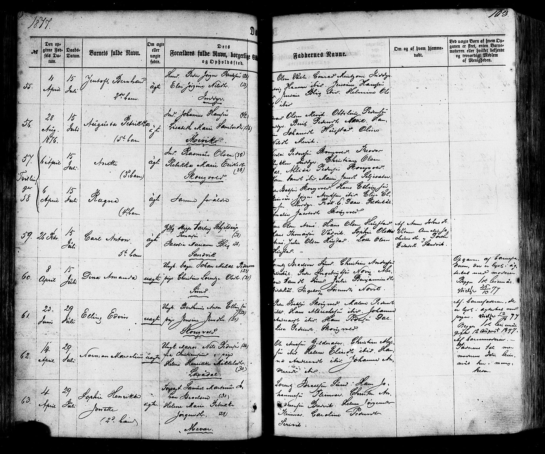 Ministerialprotokoller, klokkerbøker og fødselsregistre - Nordland, AV/SAT-A-1459/805/L0098: Ministerialbok nr. 805A05, 1862-1879, s. 103