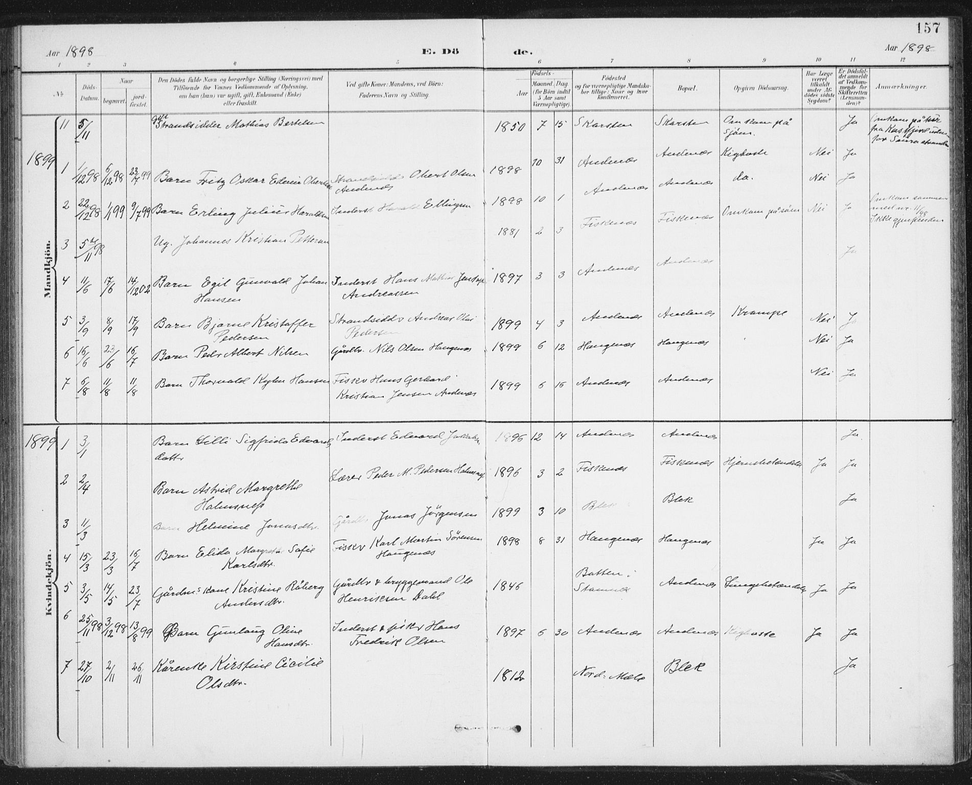 Ministerialprotokoller, klokkerbøker og fødselsregistre - Nordland, AV/SAT-A-1459/899/L1437: Ministerialbok nr. 899A05, 1897-1908, s. 157