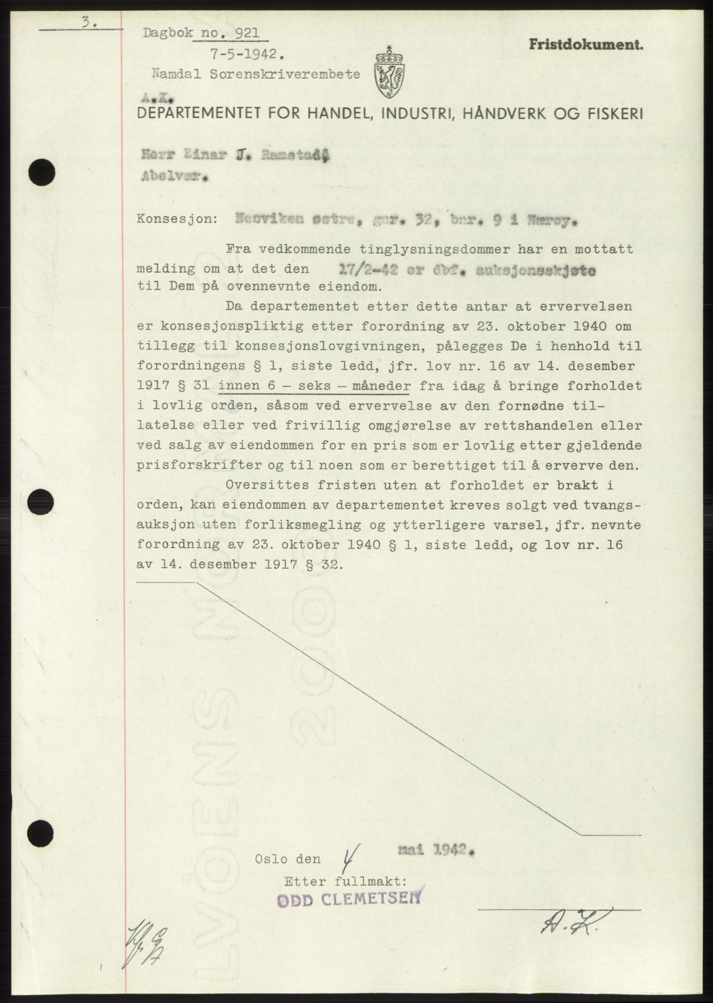 Namdal sorenskriveri, SAT/A-4133/1/2/2C: Pantebok nr. -, 1941-1942, Dagboknr: 921/1942