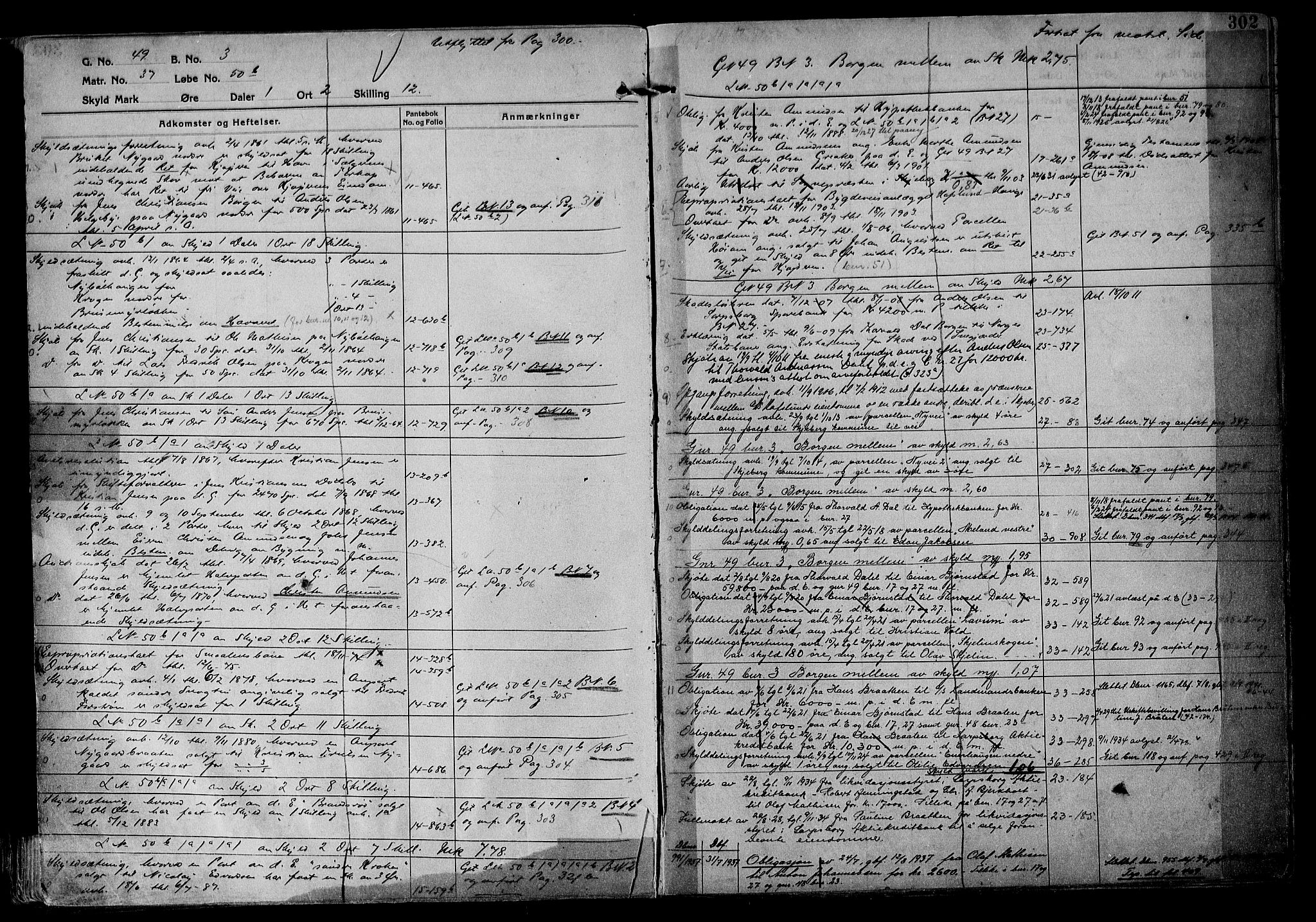 Tune sorenskriveri, AV/SAO-A-10470/G/Ga/Gab/Gabf/L0001: Panteregister nr. VI 1, 1782-1953, s. 302