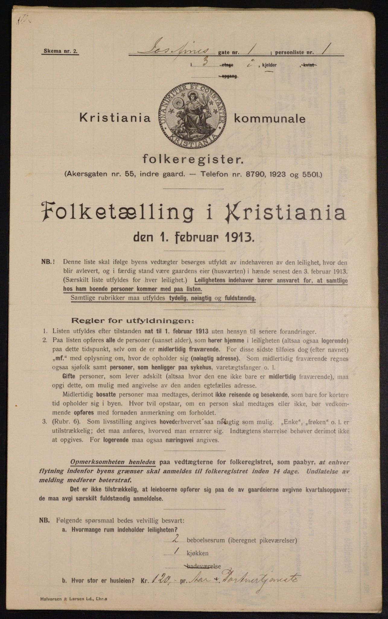 OBA, Kommunal folketelling 1.2.1913 for Kristiania, 1913, s. 47085