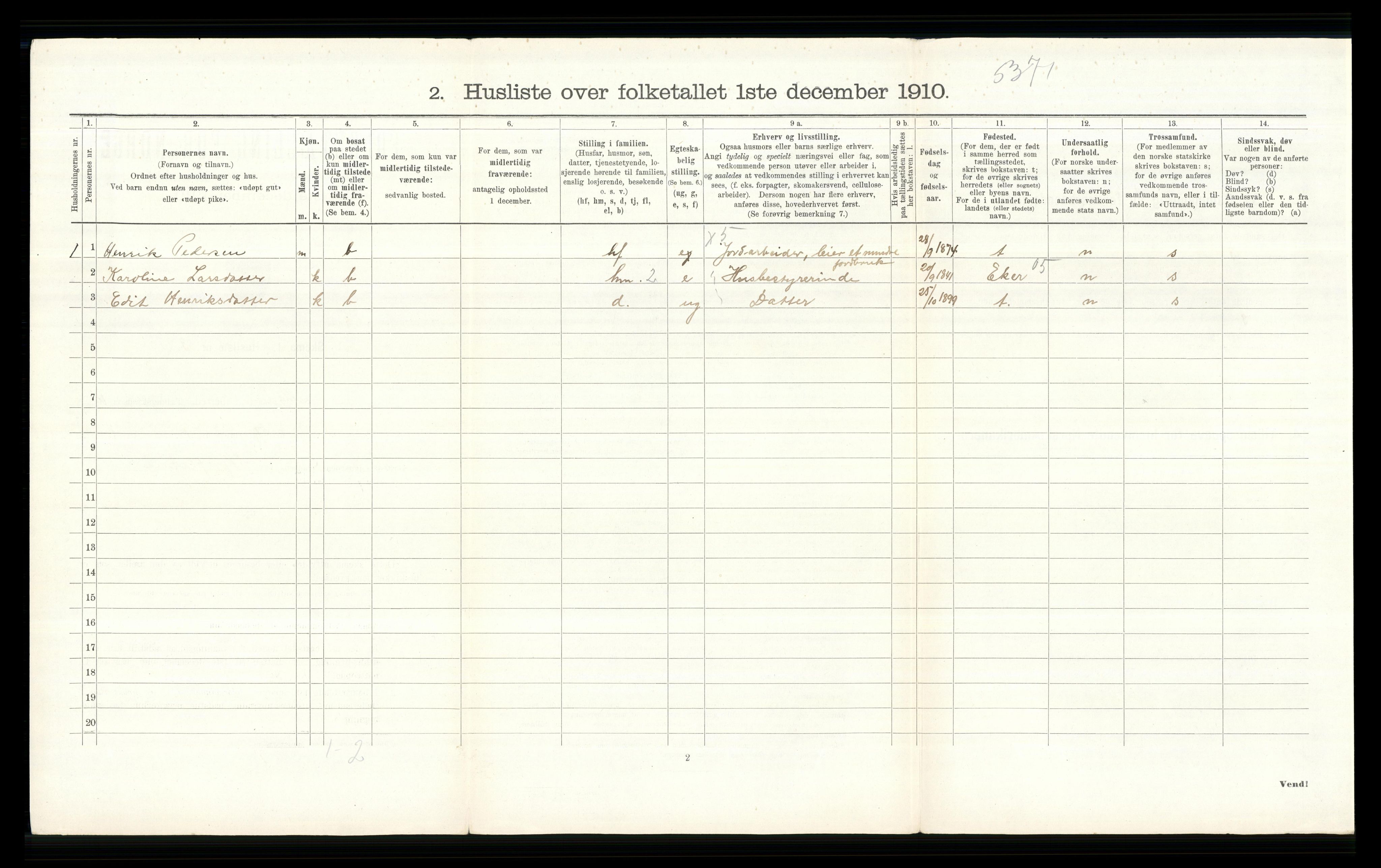 RA, Folketelling 1910 for 0623 Modum herred, 1910, s. 1889