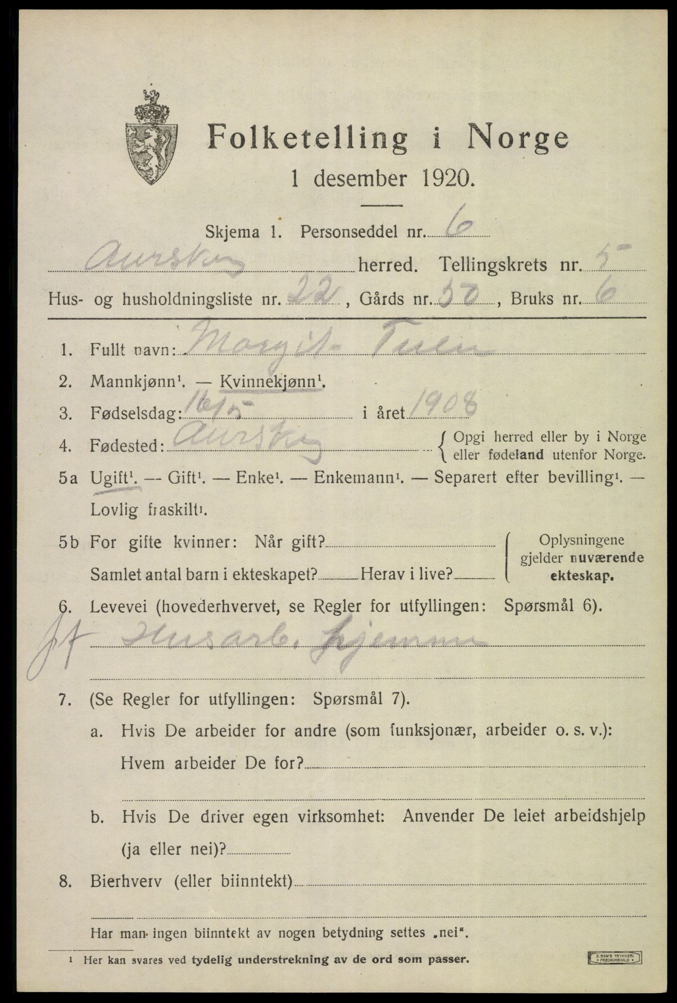 SAO, Folketelling 1920 for 0224 Aurskog herred, 1920, s. 6862