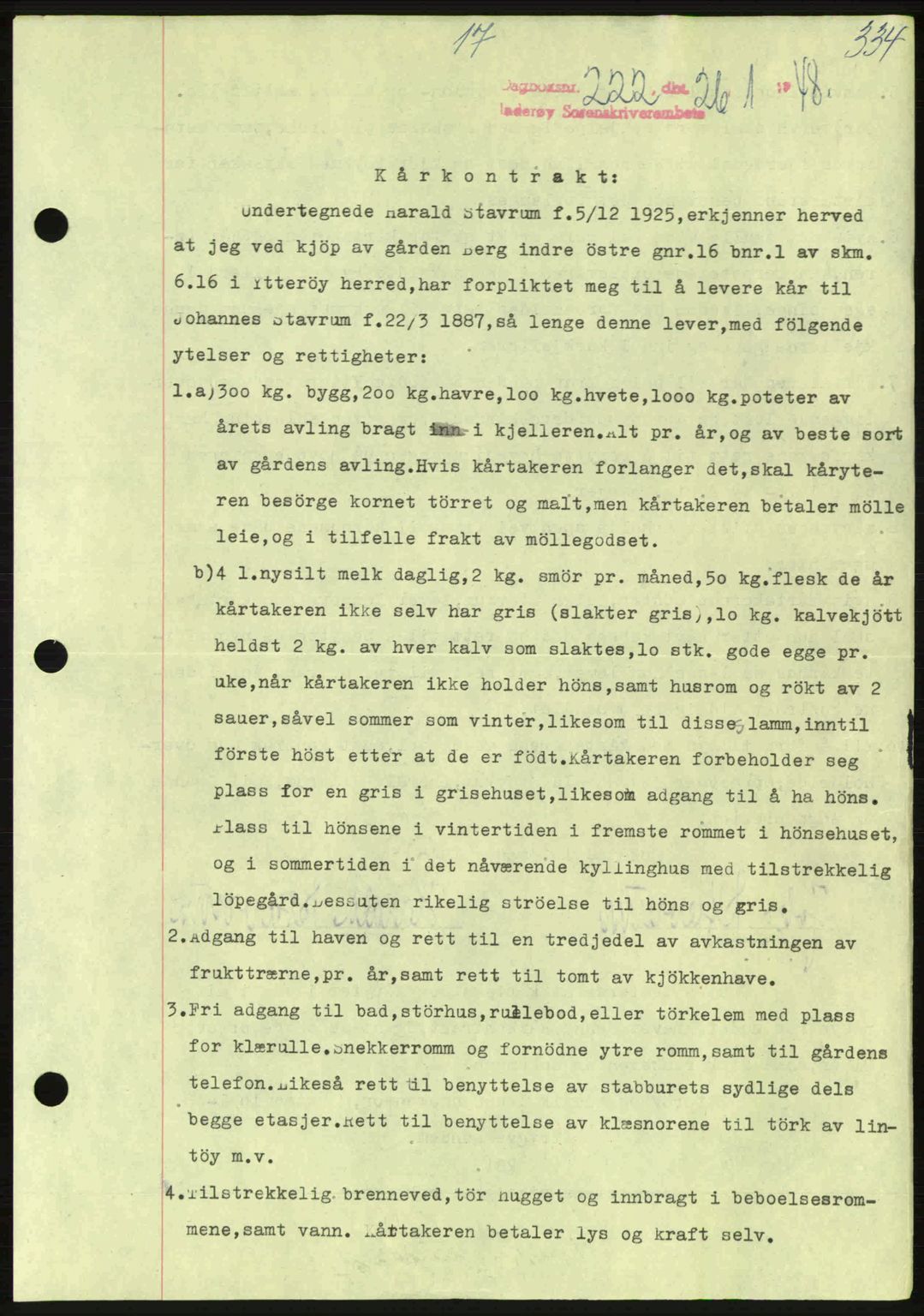 Inderøy sorenskriveri, SAT/A-4147/1/2/2C: Pantebok nr. Y1, 1936-1950, Dagboknr: 222/1948