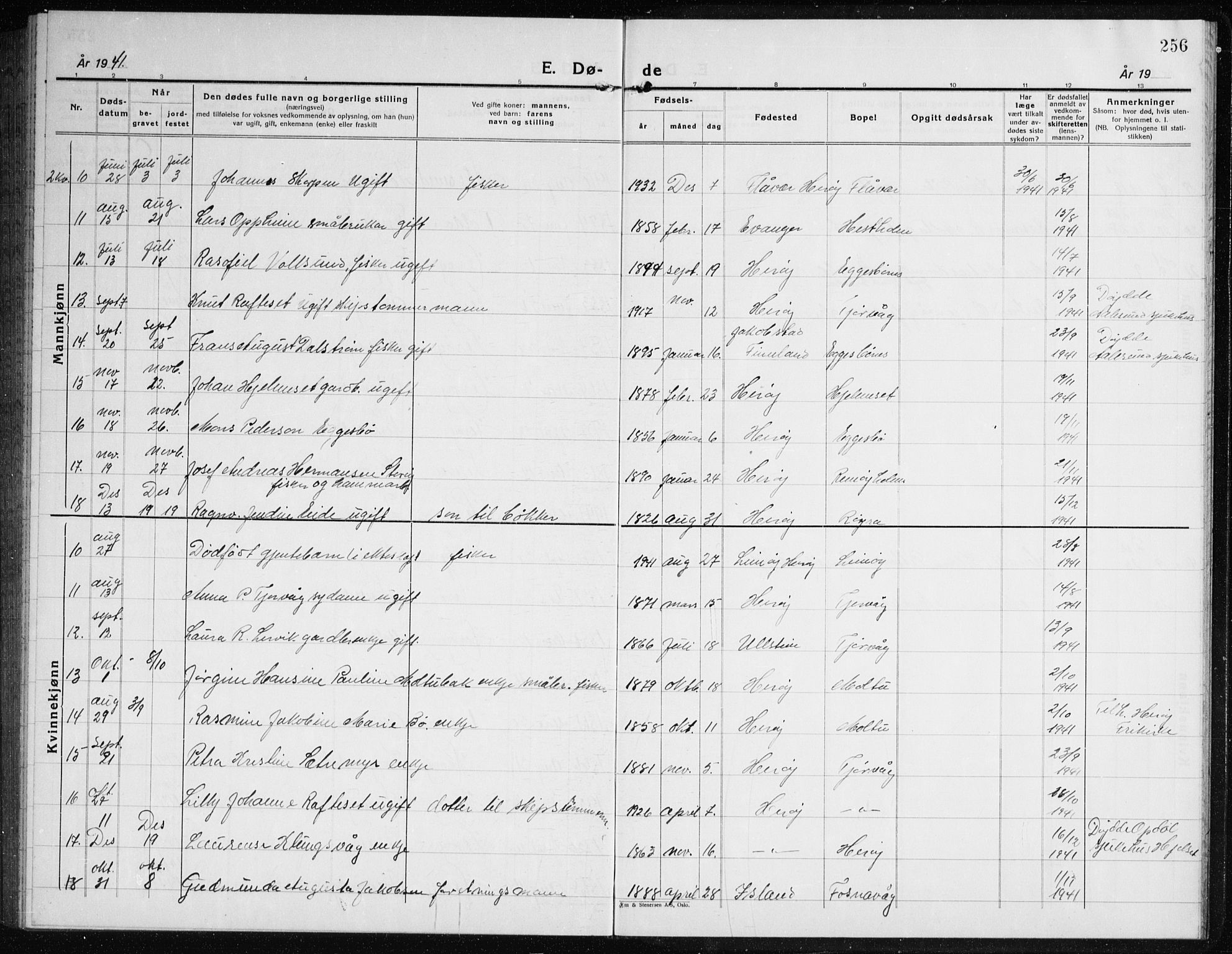 Ministerialprotokoller, klokkerbøker og fødselsregistre - Møre og Romsdal, AV/SAT-A-1454/507/L0085: Klokkerbok nr. 507C08, 1933-1944, s. 256