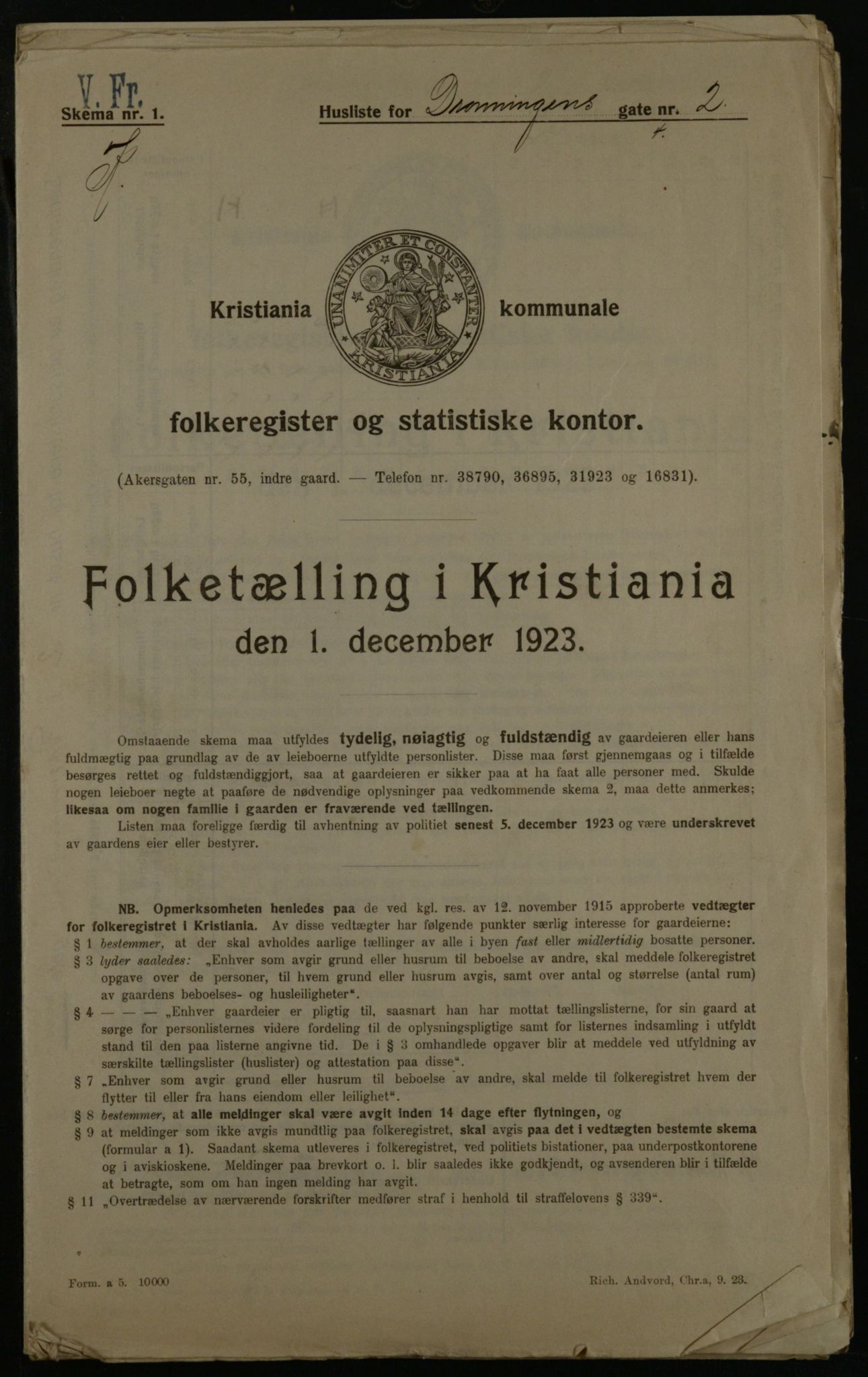 OBA, Kommunal folketelling 1.12.1923 for Kristiania, 1923, s. 19165